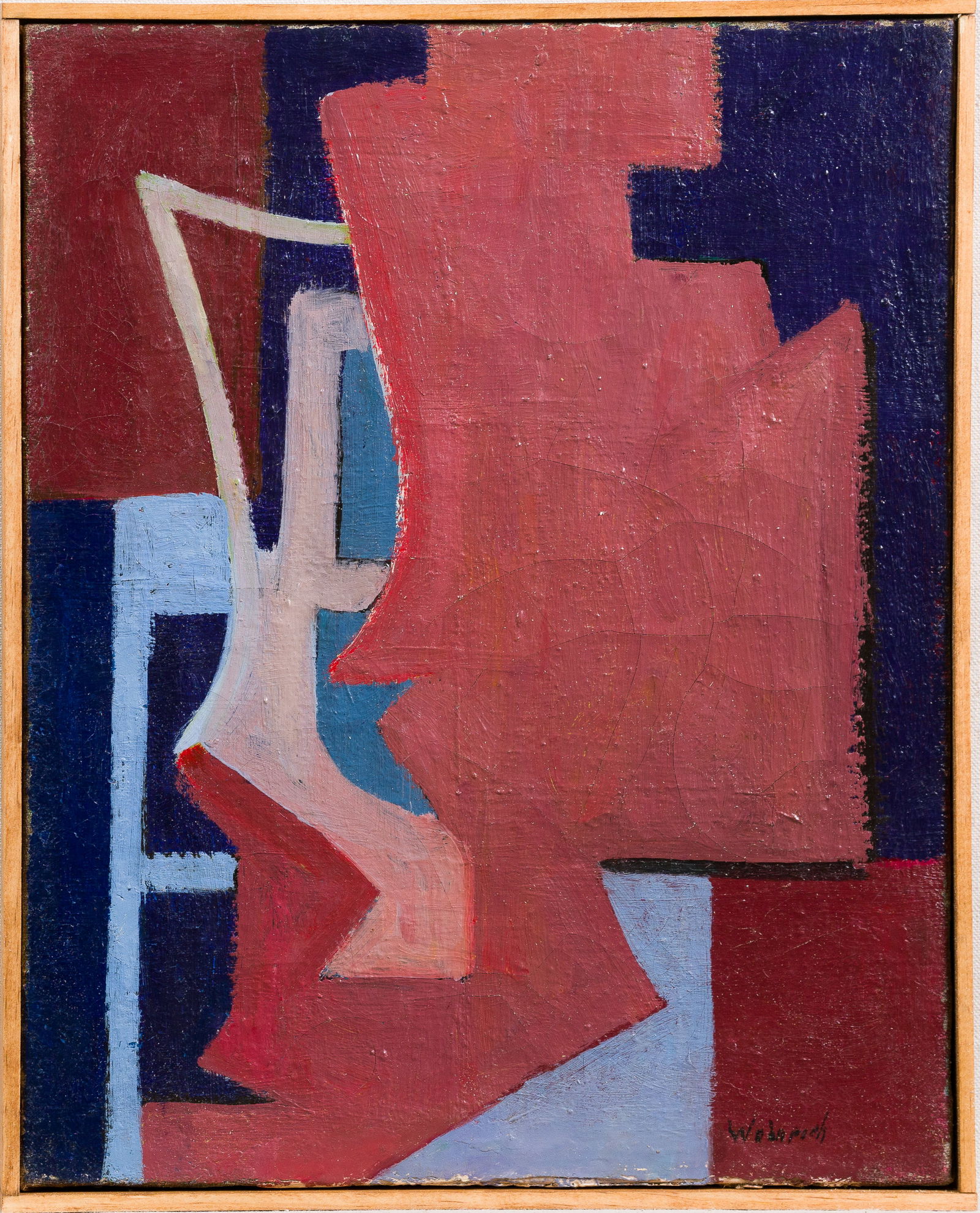 Antique American Modernist Abstract Cubist Signed Pink Palette Framed Oil Painting (1 of 6)