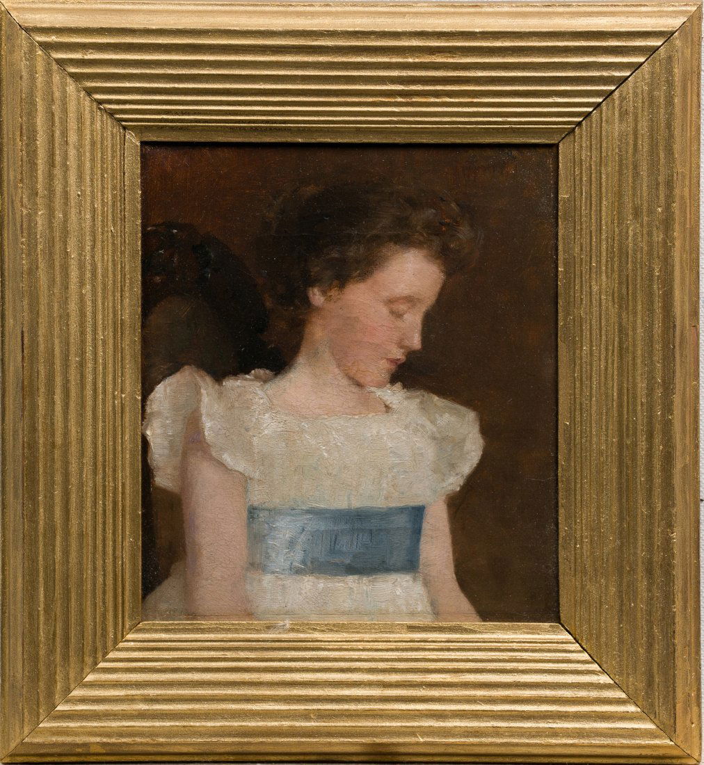 Antique American School Impressionist Girl Resting Framed Oil Painting (1 of 5)