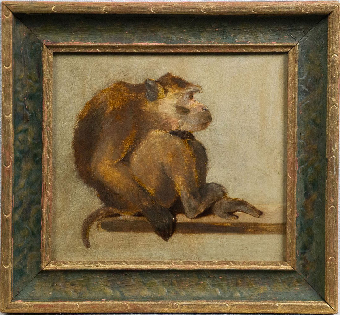 Antique American School Masterpiece Monkey Portrait 19th Century Framed Oil Painting (1 of 7)