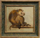 Antique American School Masterpiece Monkey Portrait 19th Century Framed Oil Painting