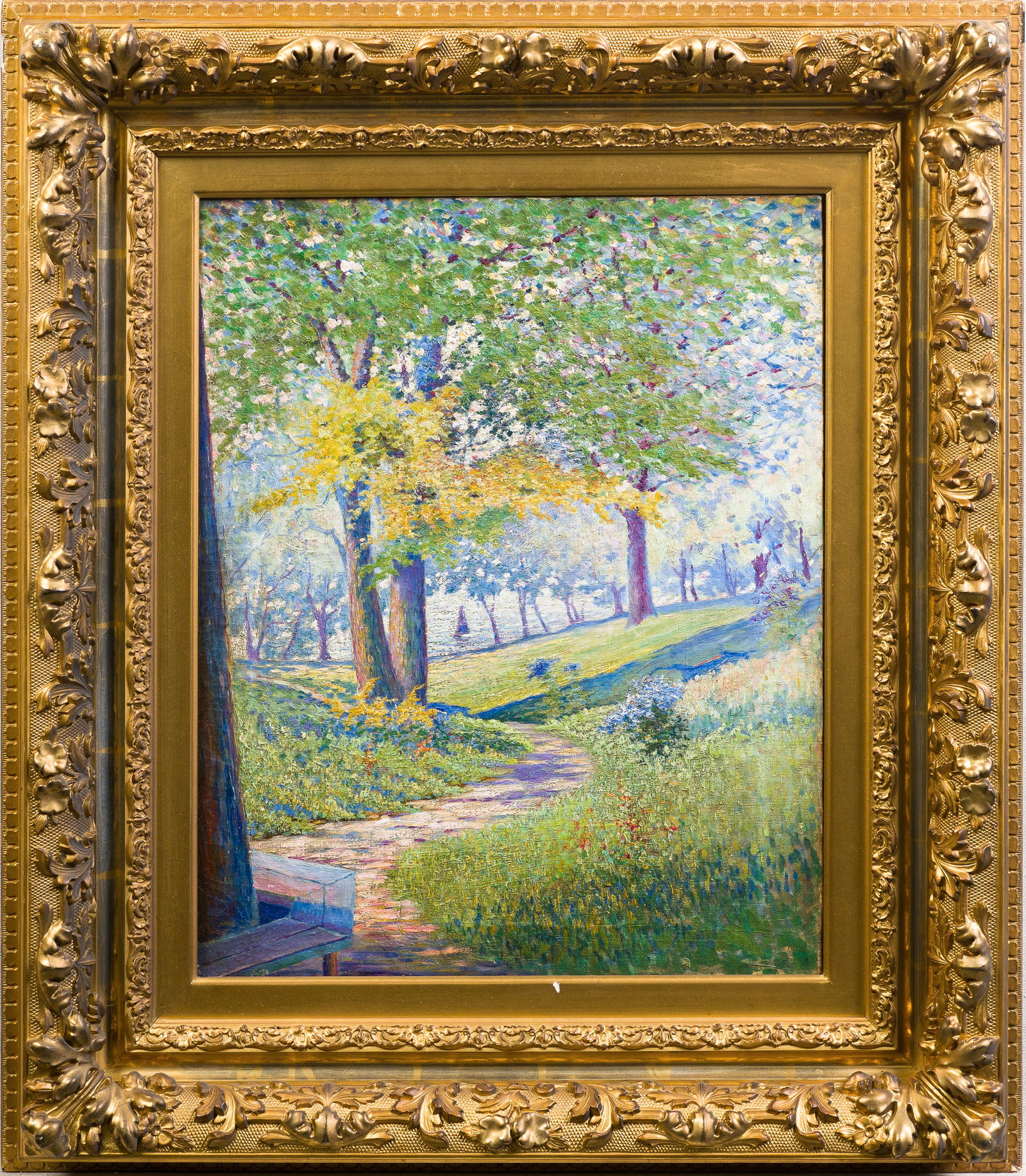Antique 19th Century Luminous Flower Landscape Framed Impressionist Oil Painting: Oil on canvas. Framed. No signature found. Image size, 20H x 16L.