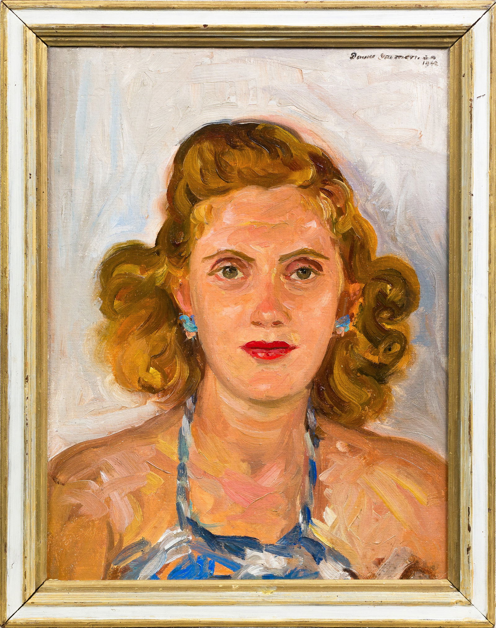 Signed Vintage American WPA Young Woman Portrait Framed Oil Painting (1 of 6)