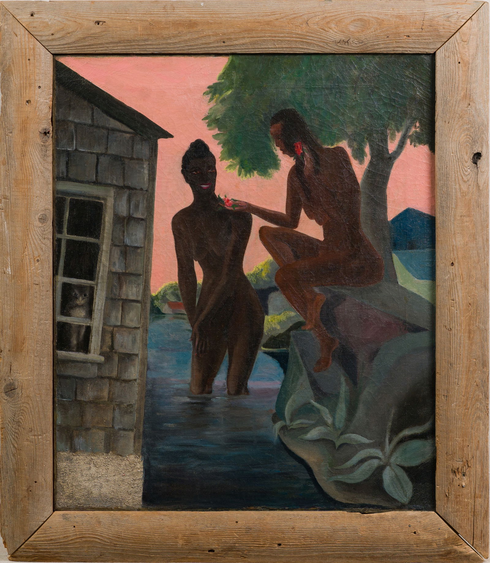 Antique Early American Southern School Black Women Bathing Rare Original Oil Painting (1 of 5)