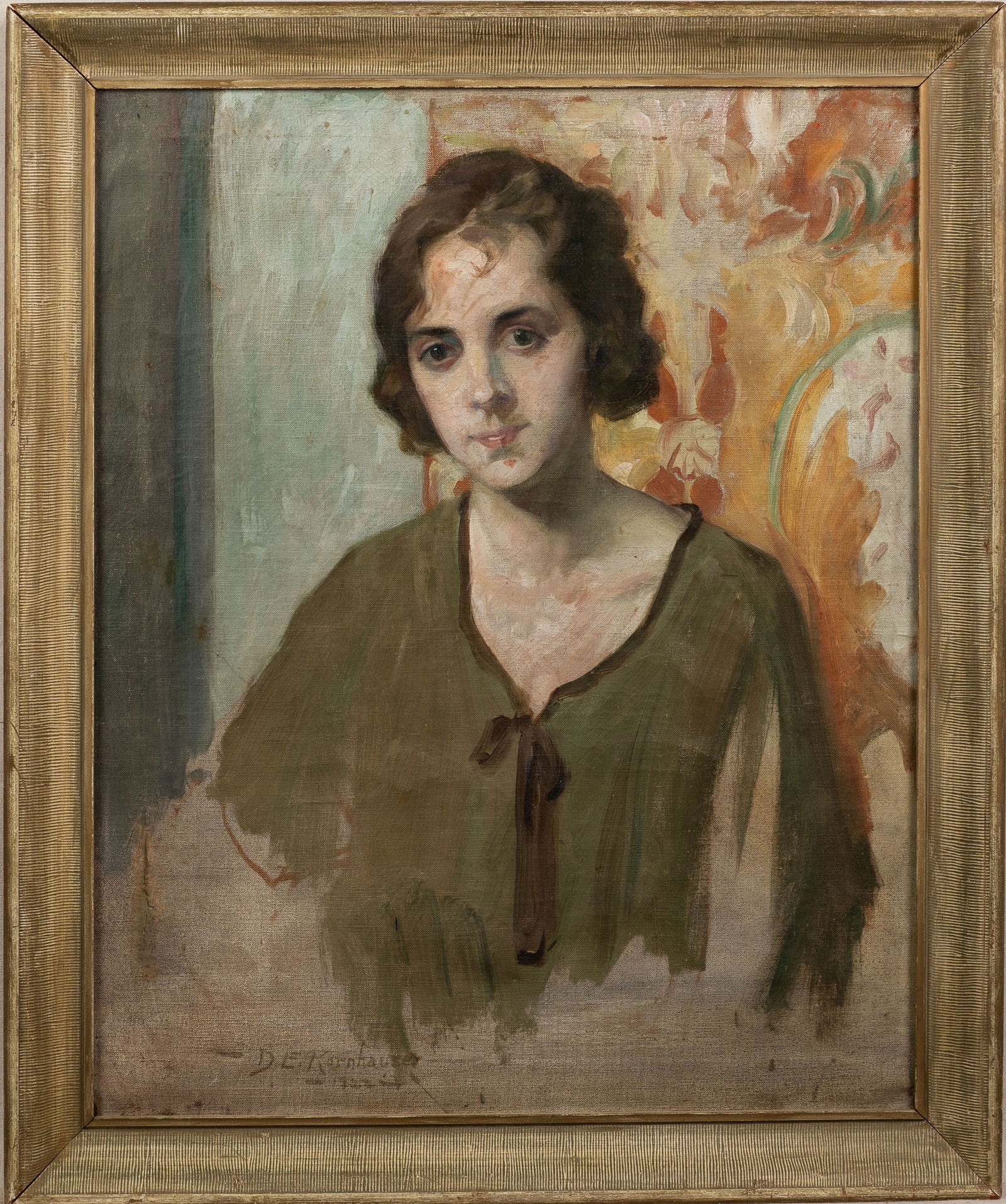 Antique Signed Framed American Impressionist Young Woman Oil Painting Portrait (1 of 7)