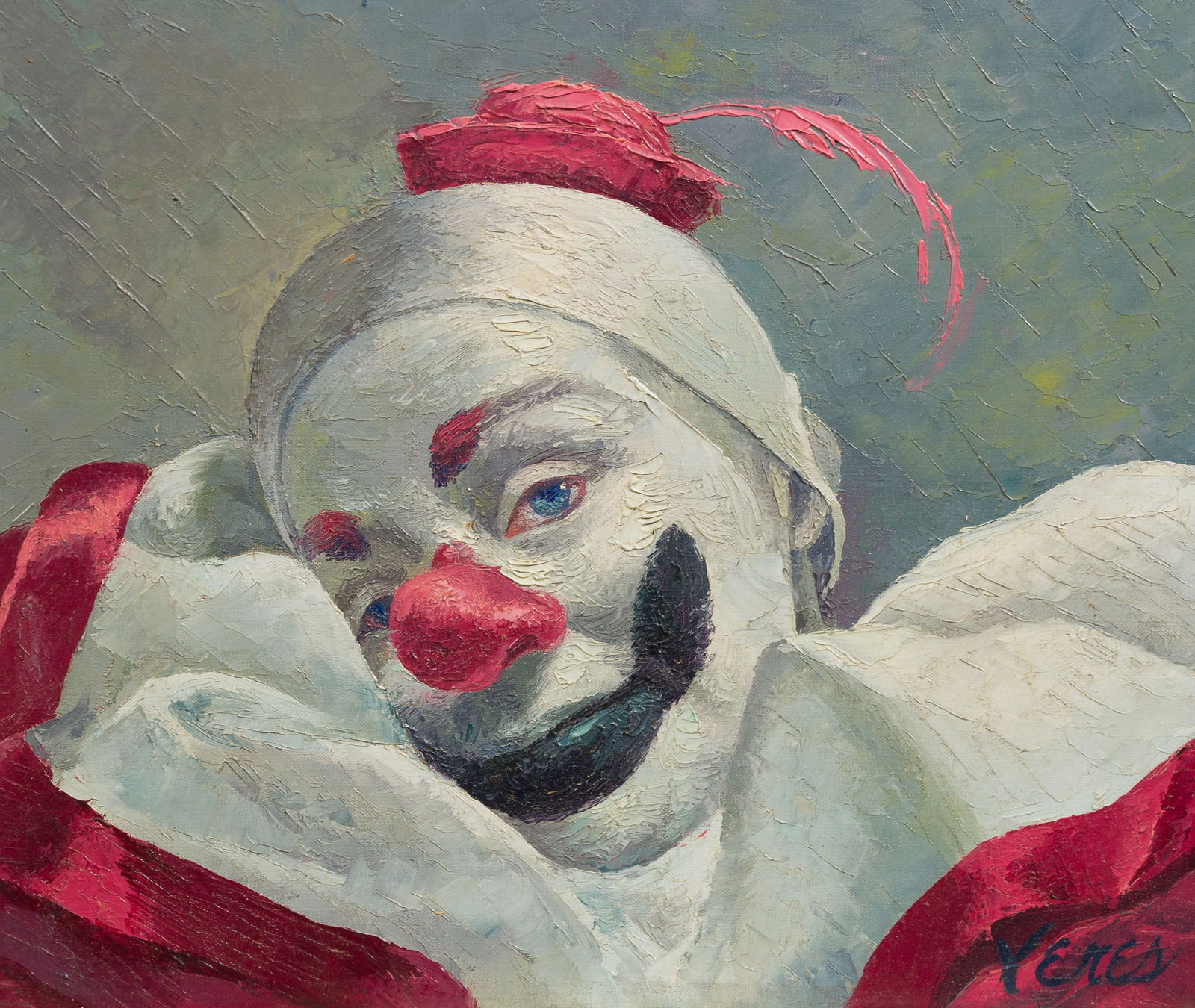 Vintage Clown Portrait Signed Oil Painting (1 of 4)