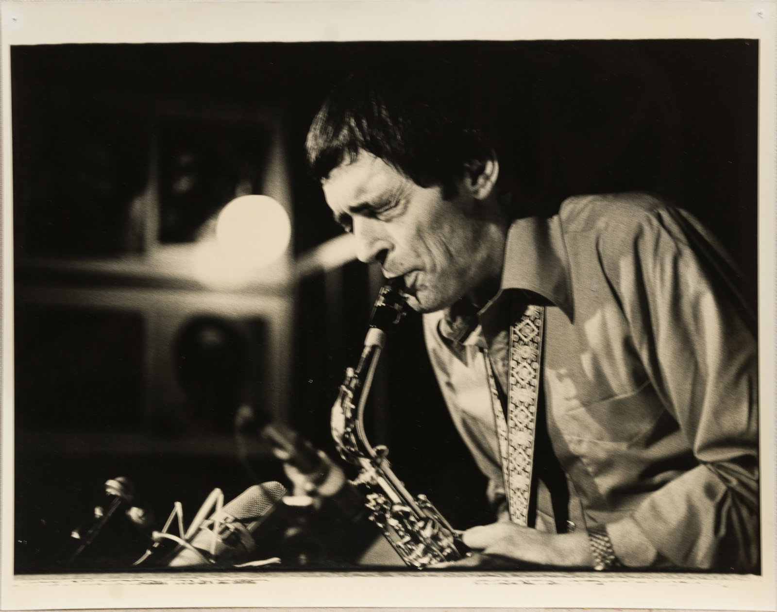 Vintage Jazz Photograph by Mitchell Seidel: A dynamic vintage American jazz photo of a sax player by Mitchell Seidel. Original Photograph. Unframed. NYC estate. 11 x 14 inches. signed verso.