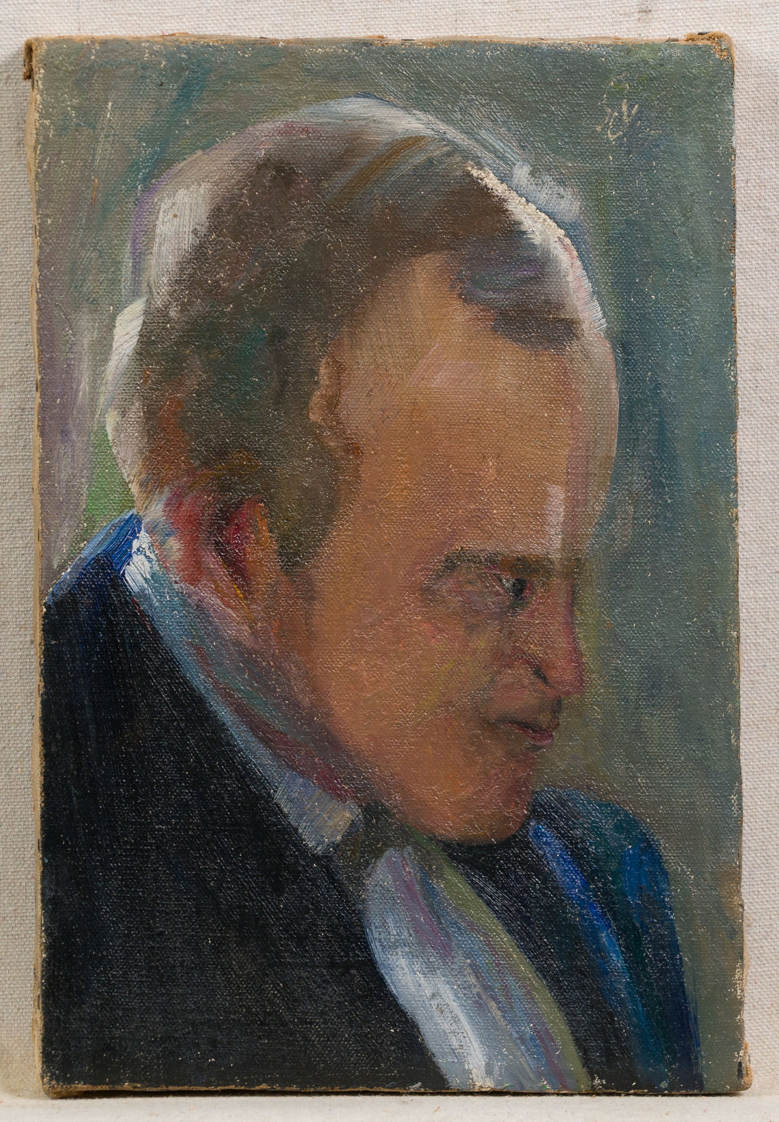 Antique American Impressionist Male Portrait Oil Painting: Oil on canvas.