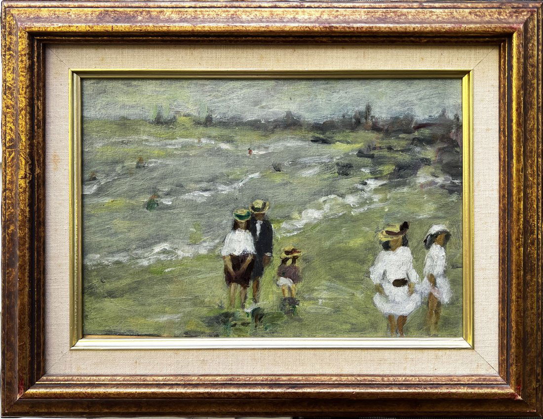 Attr Gabriel Spat French Impressionist Beach Scene Framed Oil Painting (1 of 4)
