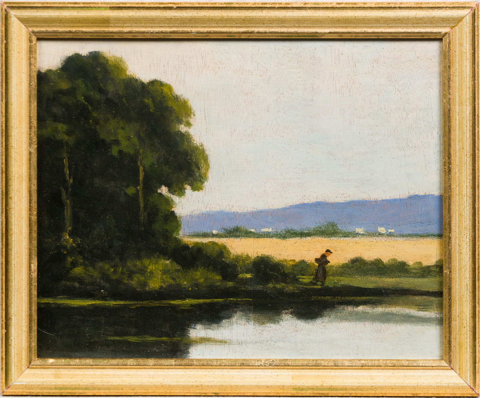 19th Century French Impressionist Barbizon School Landscape Lake Landscape Oil Painting (1 of 5)