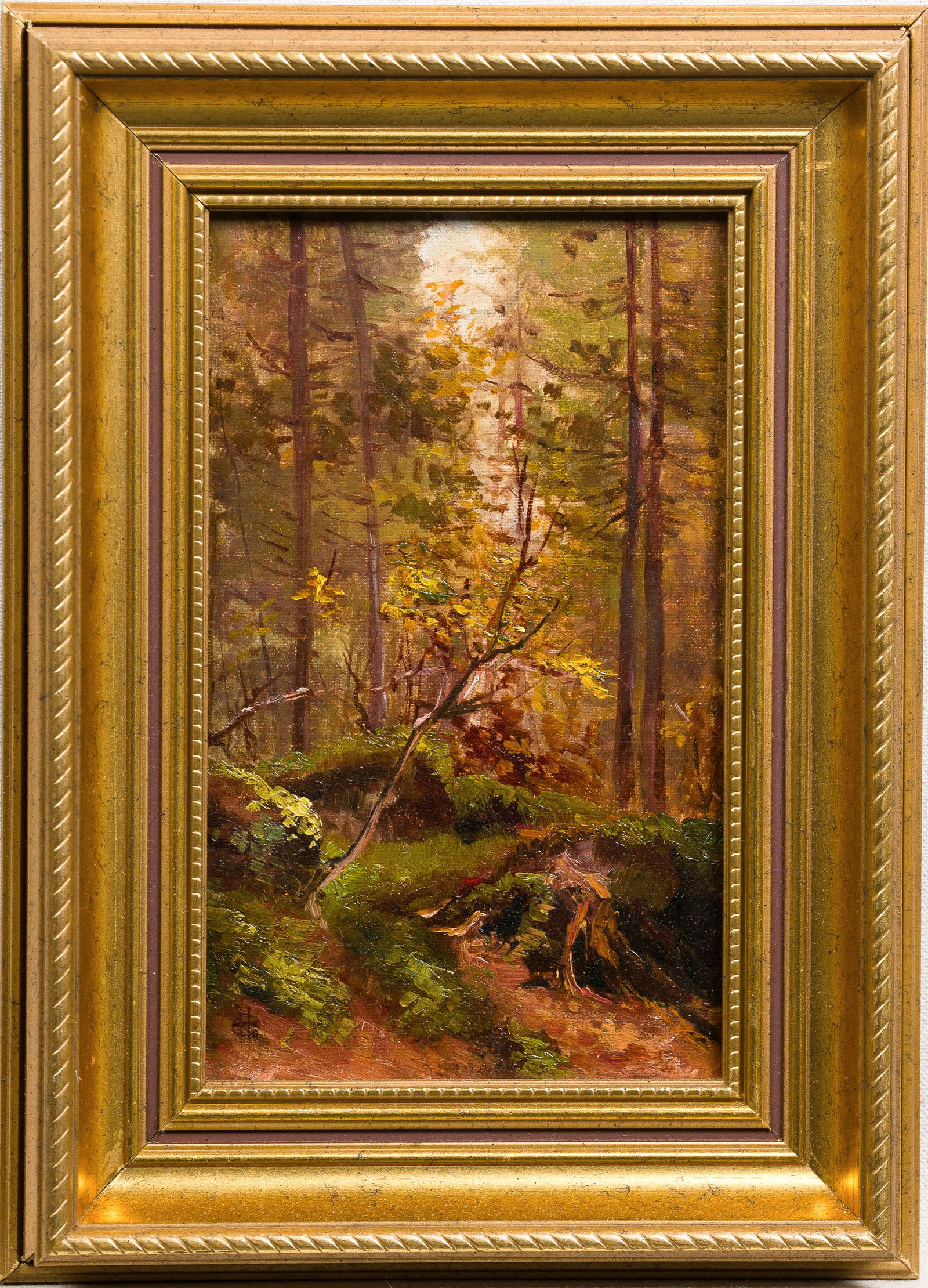 Antique American Hudson River School Monogrammed Intimate Forest Landscape Oil Painting (1 of 5)