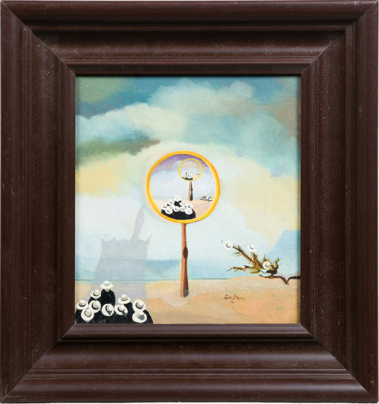 Signed Surreal Mid Century Modern Beach Scene Framed Oil Painting (1 of 6)