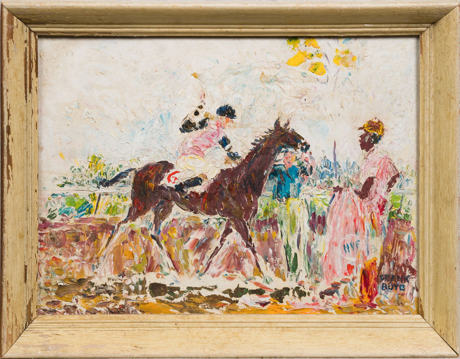 Antique American Impressionist Signed Horse Race Landscape Framed Oil Painting (1 of 6)