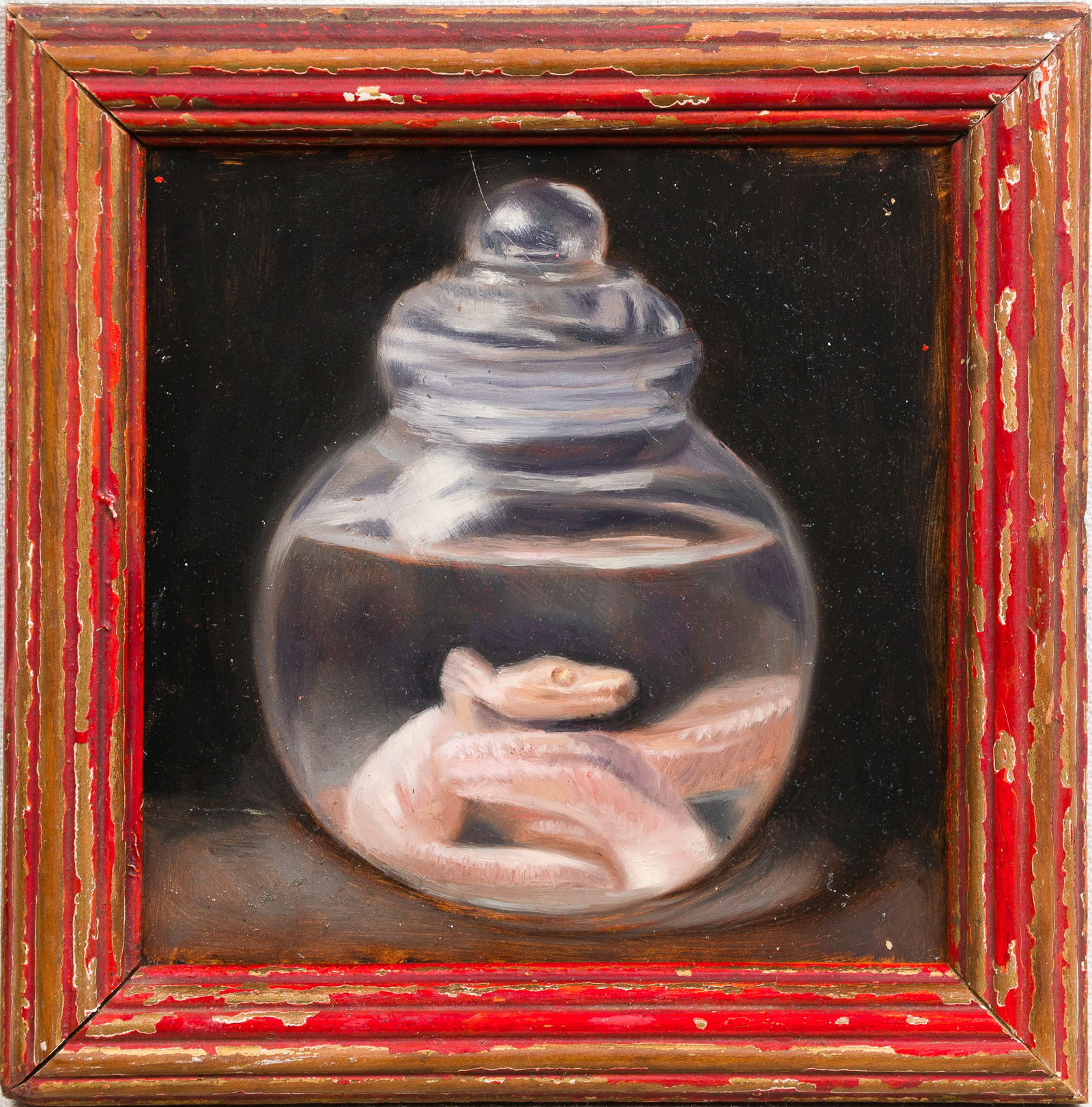 Antique American Modernist Macabre Snake Specimen Framed Oil Painting (1 of 4)