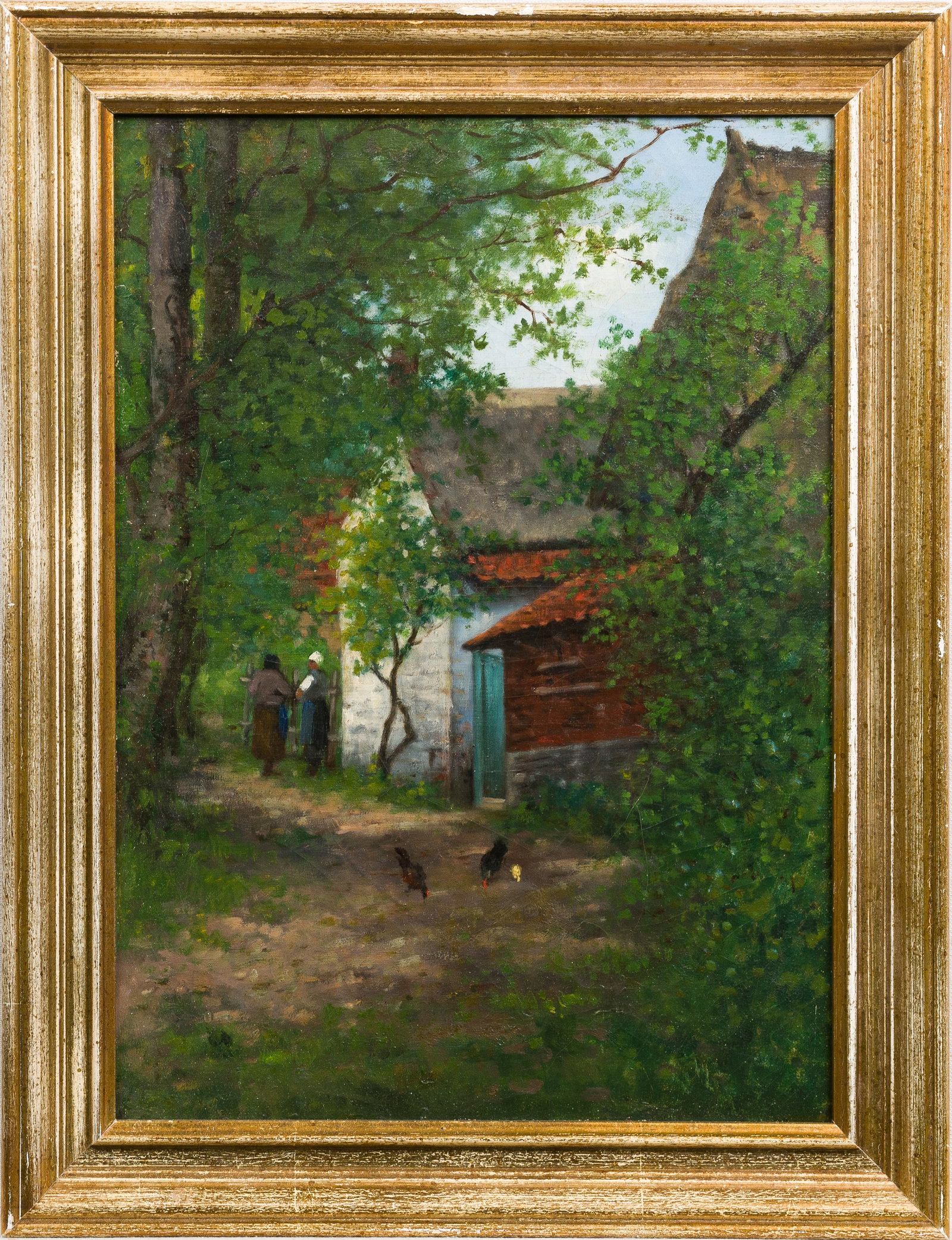 Antique French Country Impressionist Framed Barbizon School Landscape Original Oil Painting: Oil on canvas. Framed. No signature found.