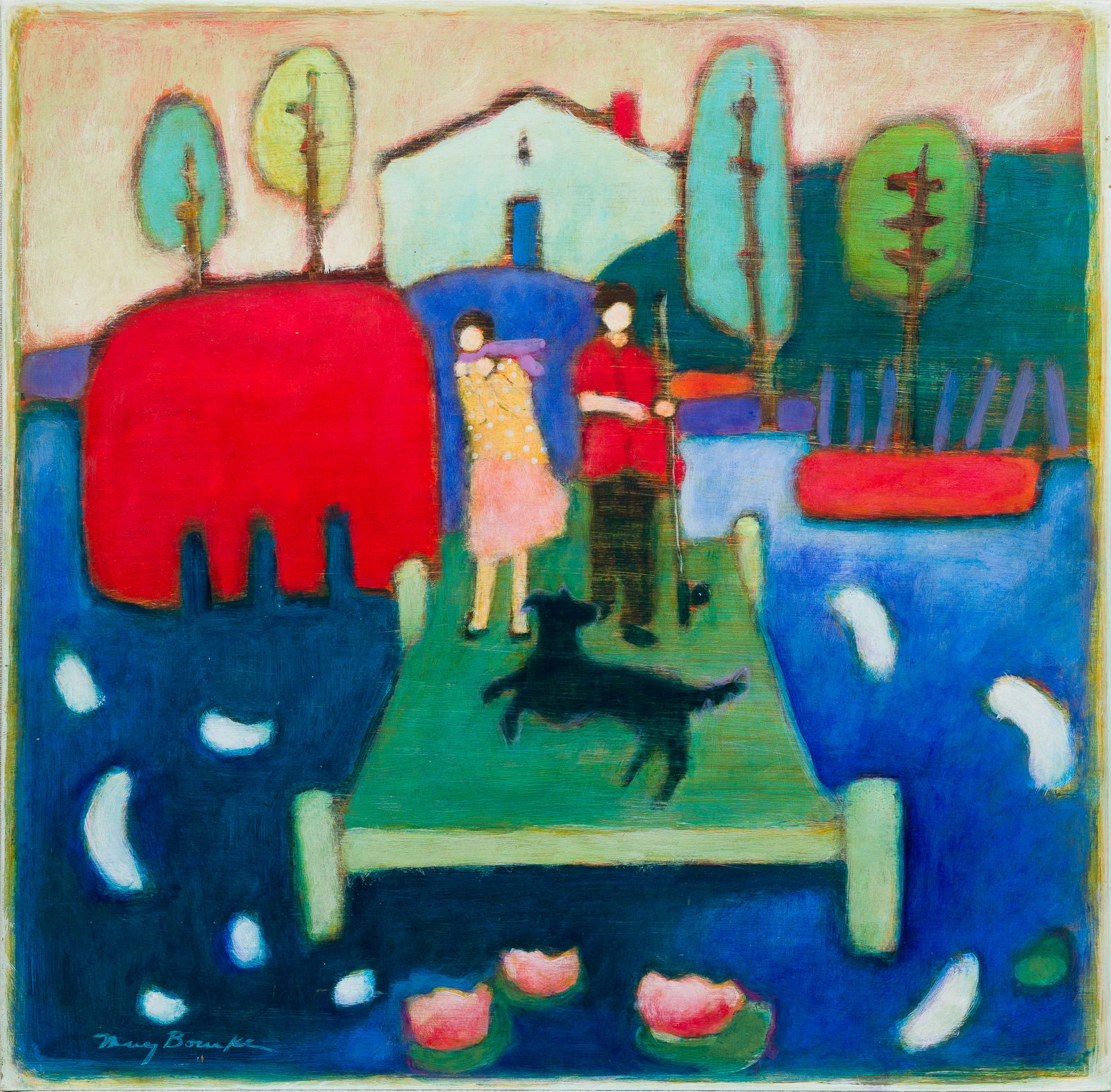 Mary Bourke Signed American Female Artist Fauvist Maine Coastal Family Portrait Oil Painting (1 of 6)