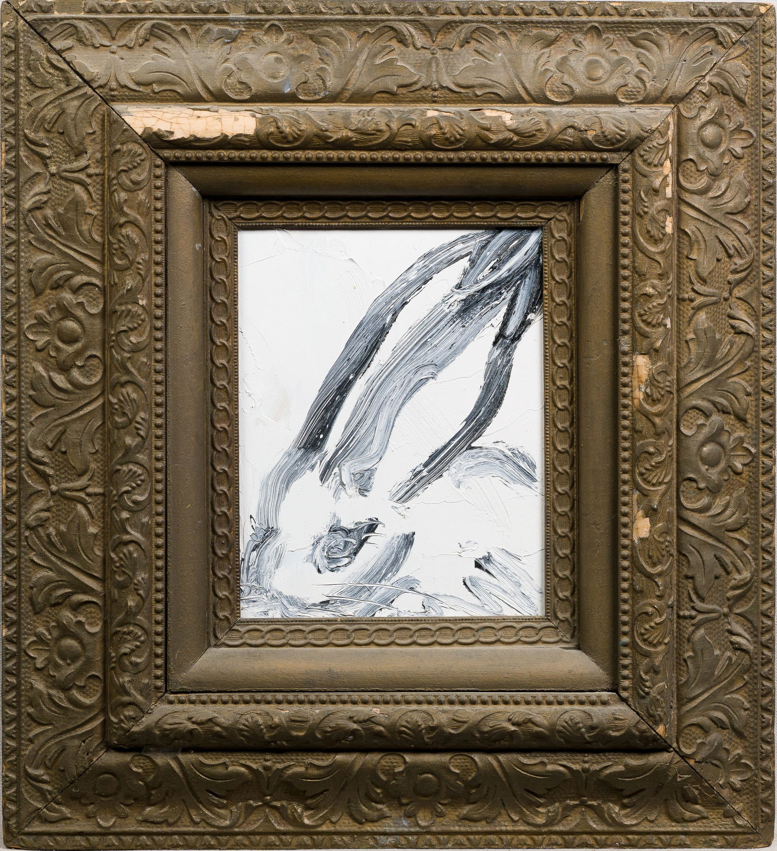 Hunt Slonem B.1951 Antique Original Bunny Painting Framed 2009 Signed Original Guaranteed Work (1 of 4)