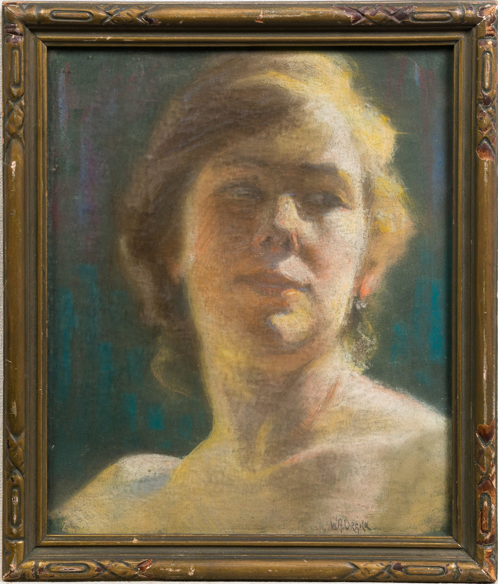 Antique Early Canadian Impressionist Young Woman Portrait Painting William Drake: Pastel on panel by William Drake. Finely executed and housed in a nice period frame. Signed.