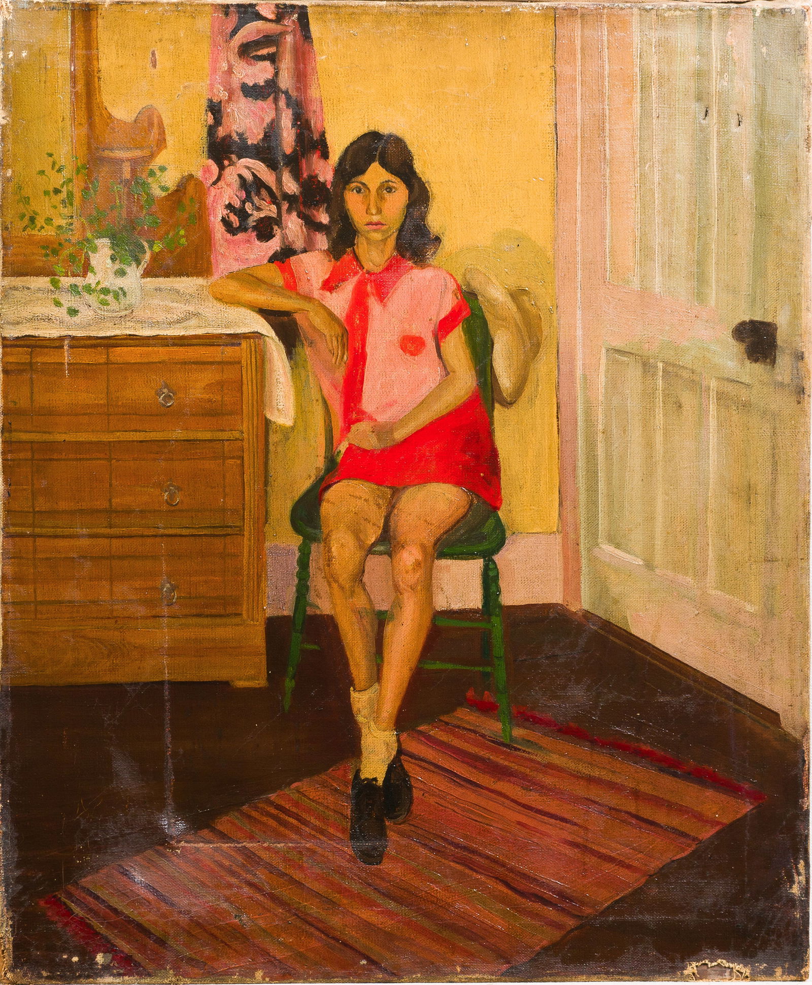 Museum Quality Impressive Early 1900's American Interior Scene Young Woman Portrait Painting (1 of 4)