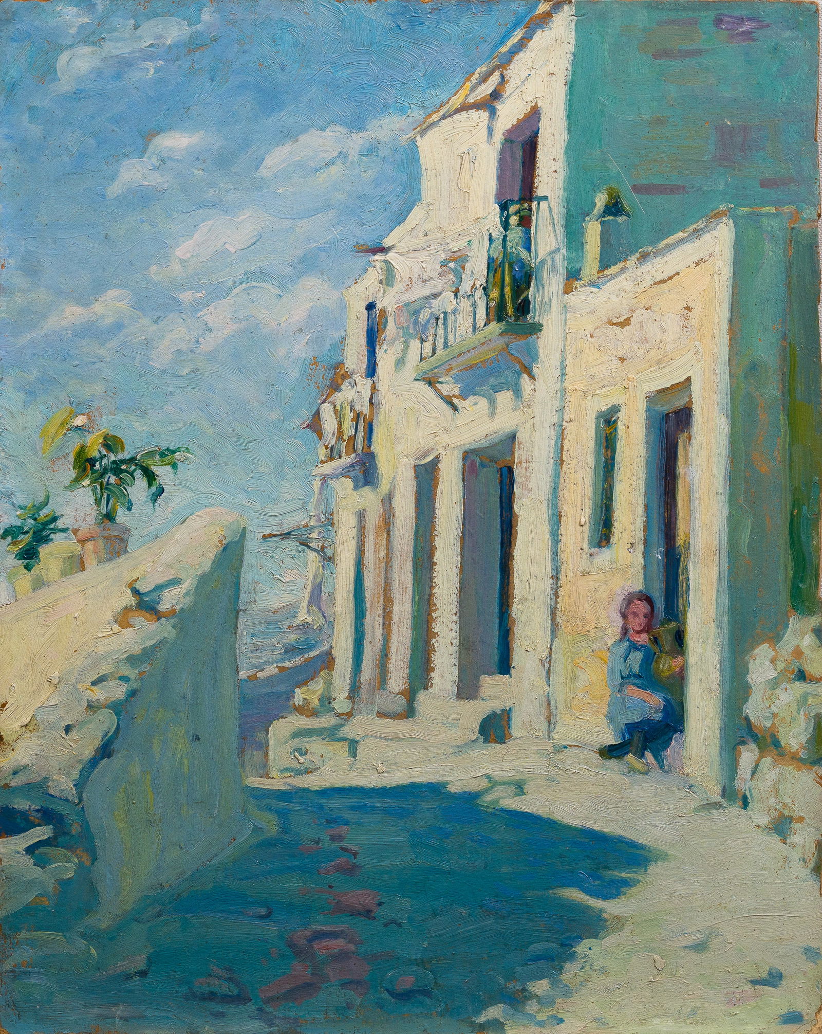 Beautiful Antique European Cityscape Coastal Mediterranean Original Oil Painting (1 of 4)