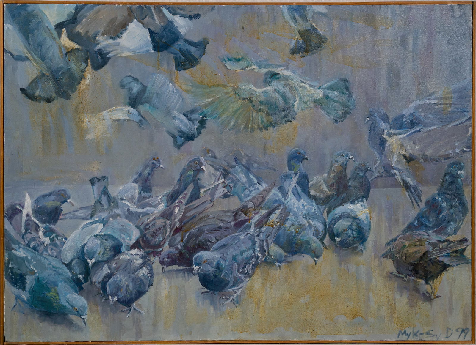 Vintage Modernist Abstract Pigeon Storm Signed Framed Bird Portrait Oil Painting (1 of 6)