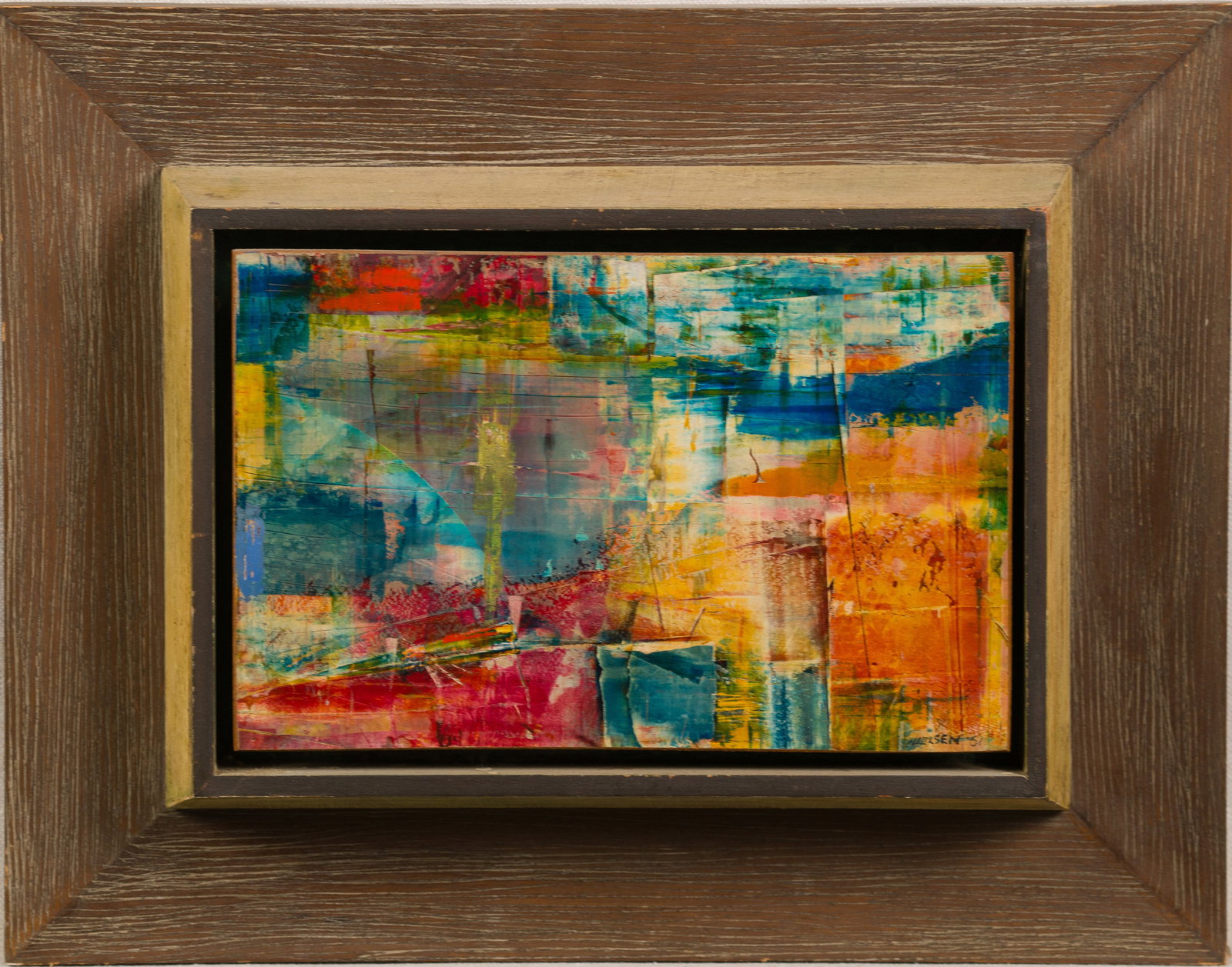 Nicely Framed Mid Century Modern Abstract Expressionist Original Oil Painting Signed Nielsen 61 (1 of 5)