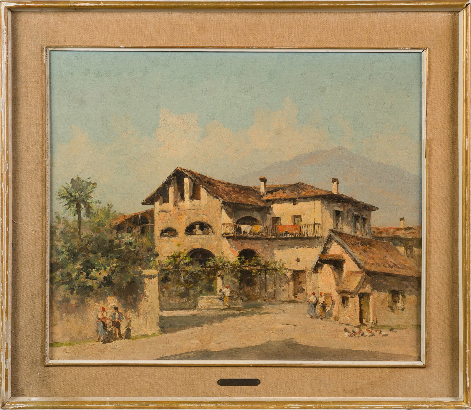 Antique Sicilian Landscape Impressionist Framed Original Palm Tree Oil Painting: Oil on canvas. Framed. No signature found.