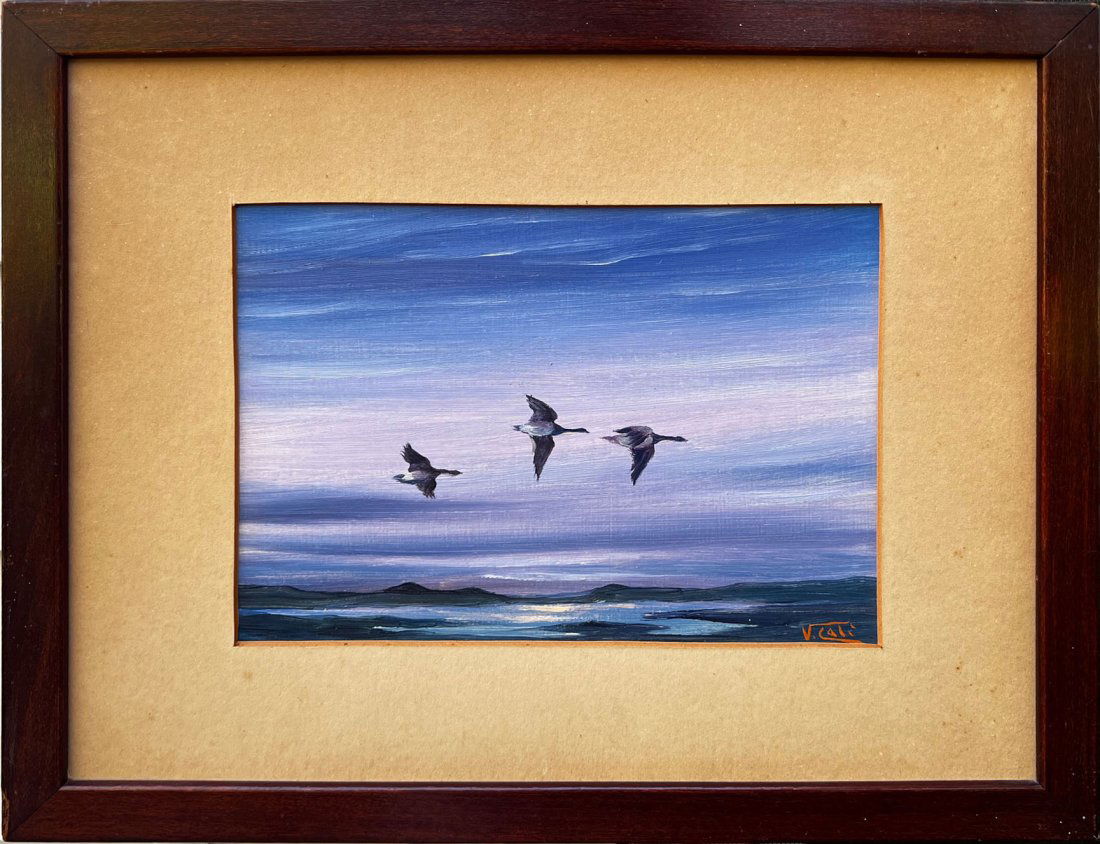 Giuseppe Cali (1846 - 1930) Signed Malta Important Sporting Art Flying Birds Seascape Oil Painting (1 of 5)