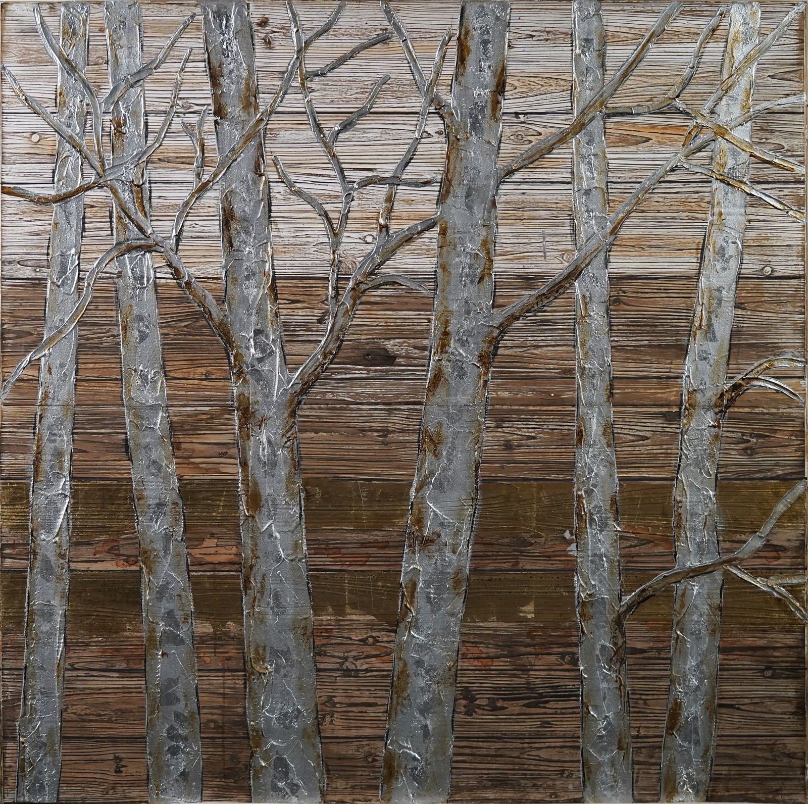 Large Vintage Silver Trees Landscape Painting (1 of 6)