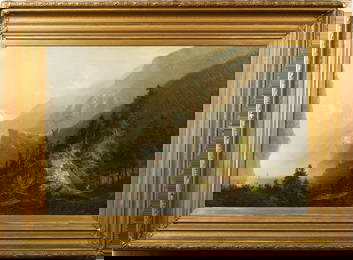 Monumental Museum Size Fluted Cove Frame Western Hudson River School Landscape Oil Painting