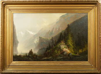 Monumental Museum Size Fluted Cove Frame Western Hudson River School Landscape Oil Painting