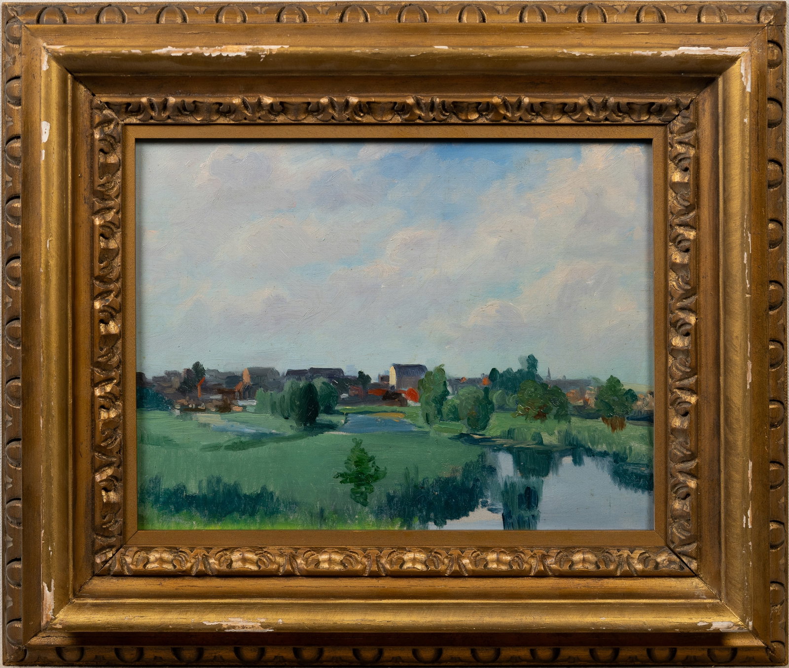 Antique American Impressionist Douglaston NY Long Island Framed Landscape Oil Painting: Oil on board. Framed. Image size, 14l x 11H.