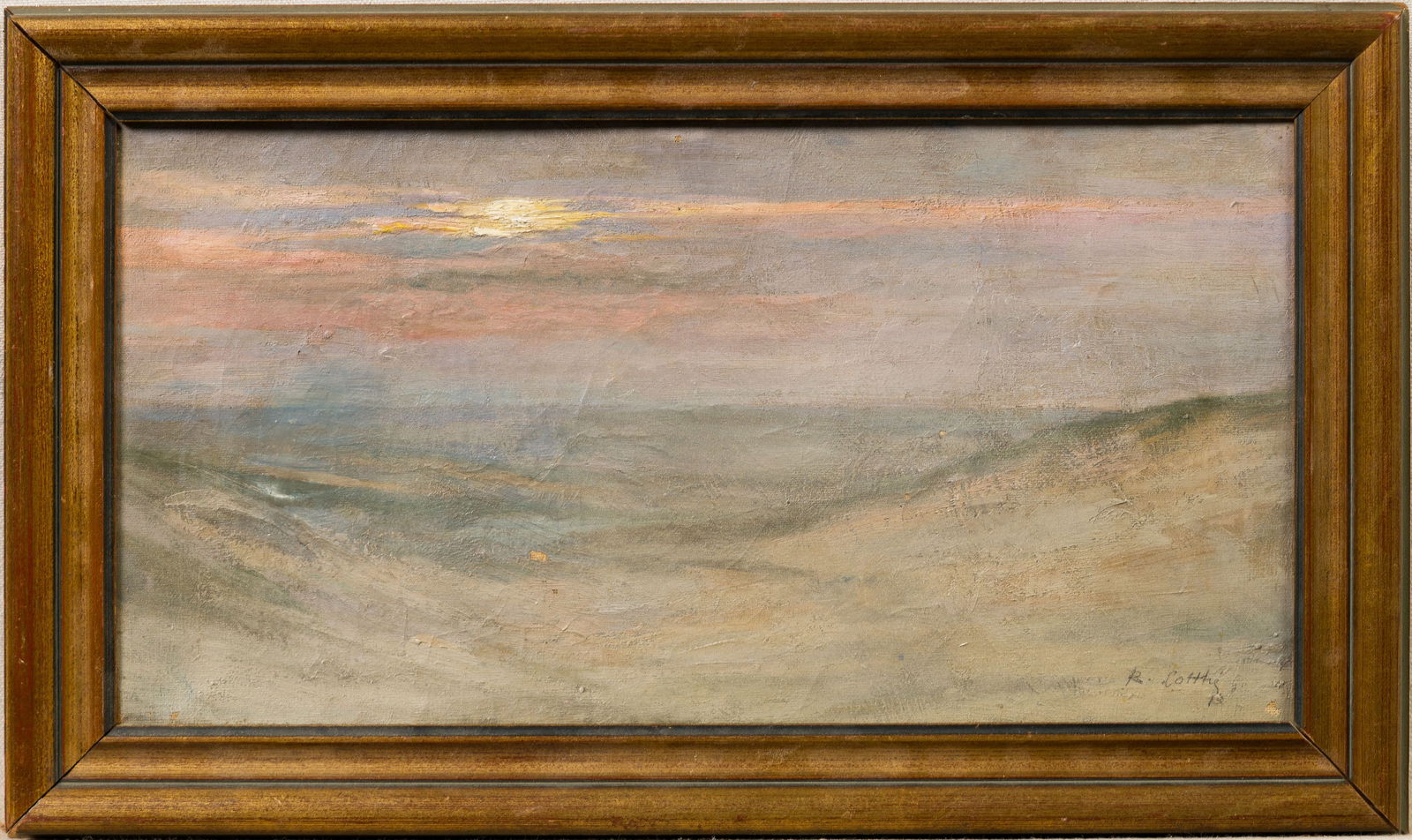 Long Island Impressionist Beach Dune Sunset Seascape Signed Framed Oil Painting (1 of 6)