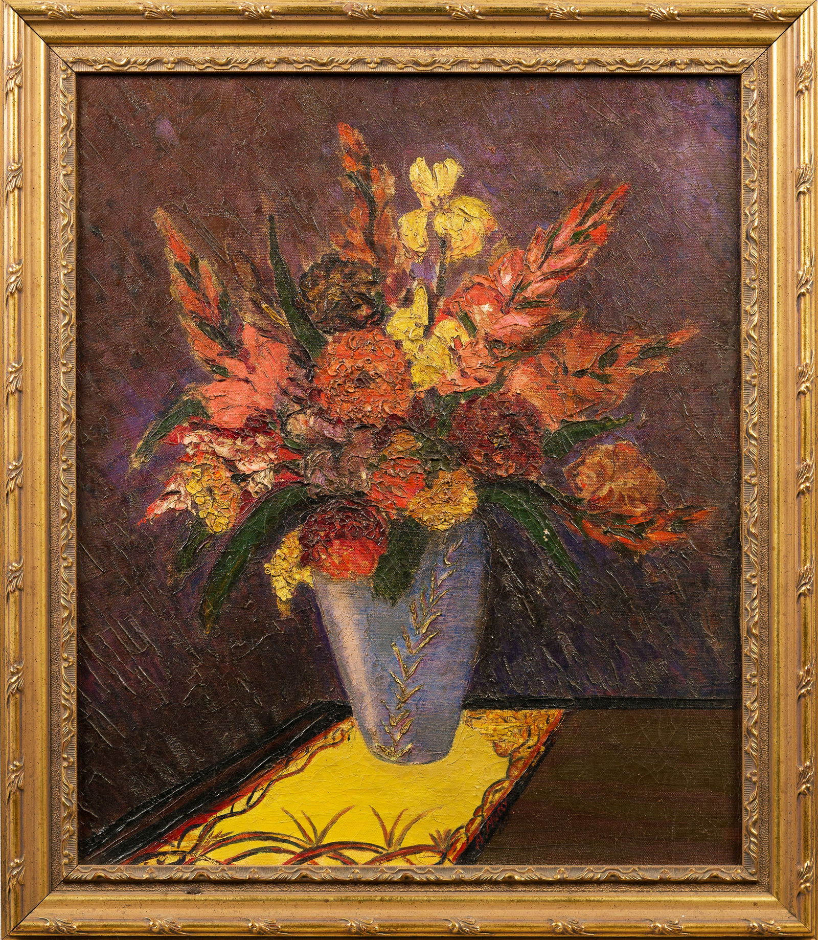 Antique American School Modernist Flower Still Life Framed Oil Painting (1 of 5)