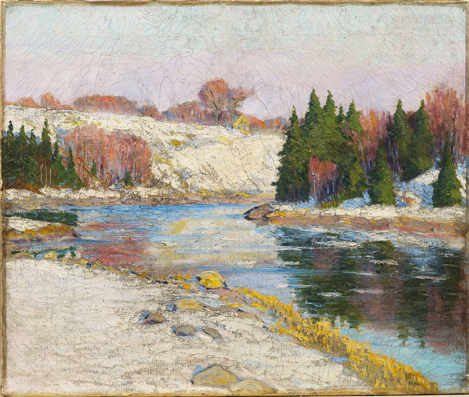 Antique American Impressionist Winter Landscape Original 19th Century Oil Painting (1 of 5)