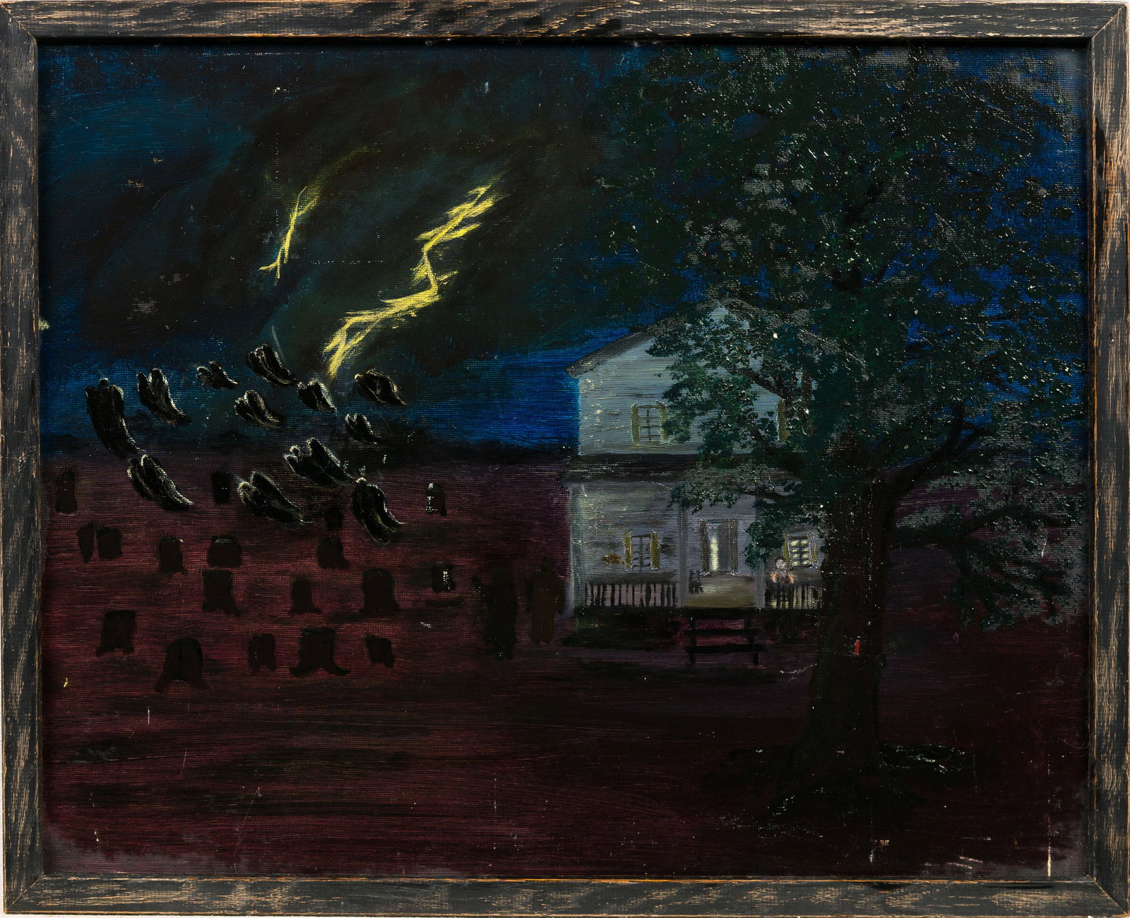Vintage African American Folk Art Nocturnal Cemetery  with Angels and Lightning (1 of 5)