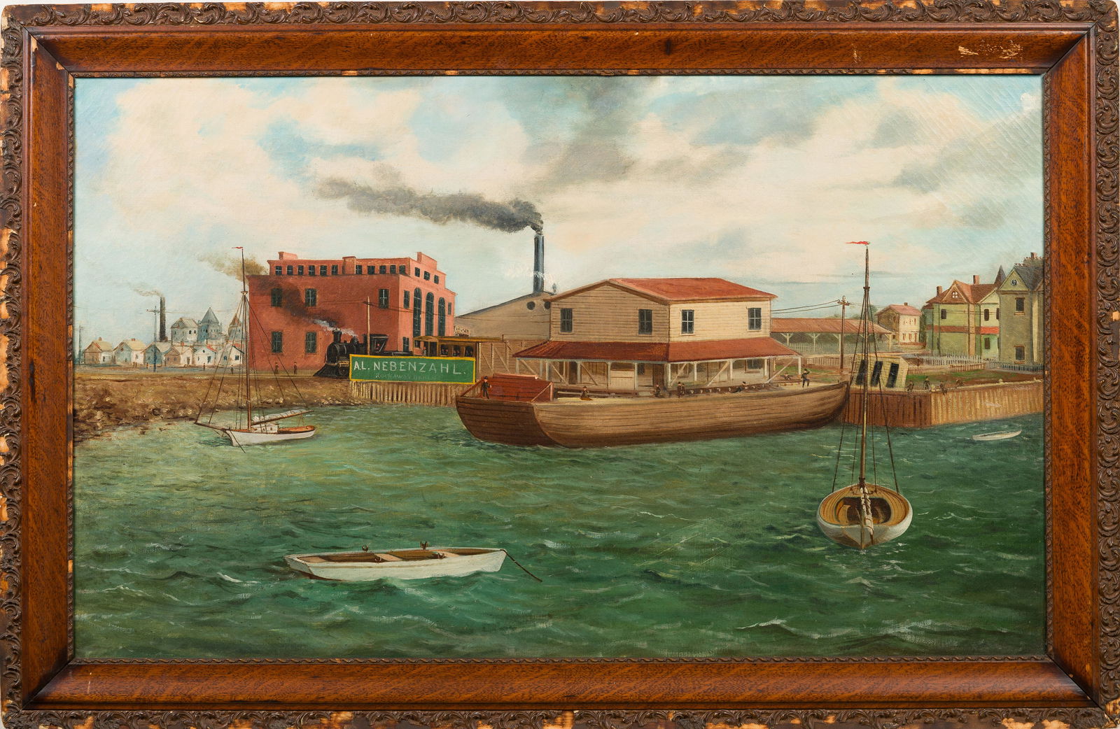 Historic Rockaway Beach Long Island Industrial Coastal Cityscape Framed Oil Painting (1 of 6)