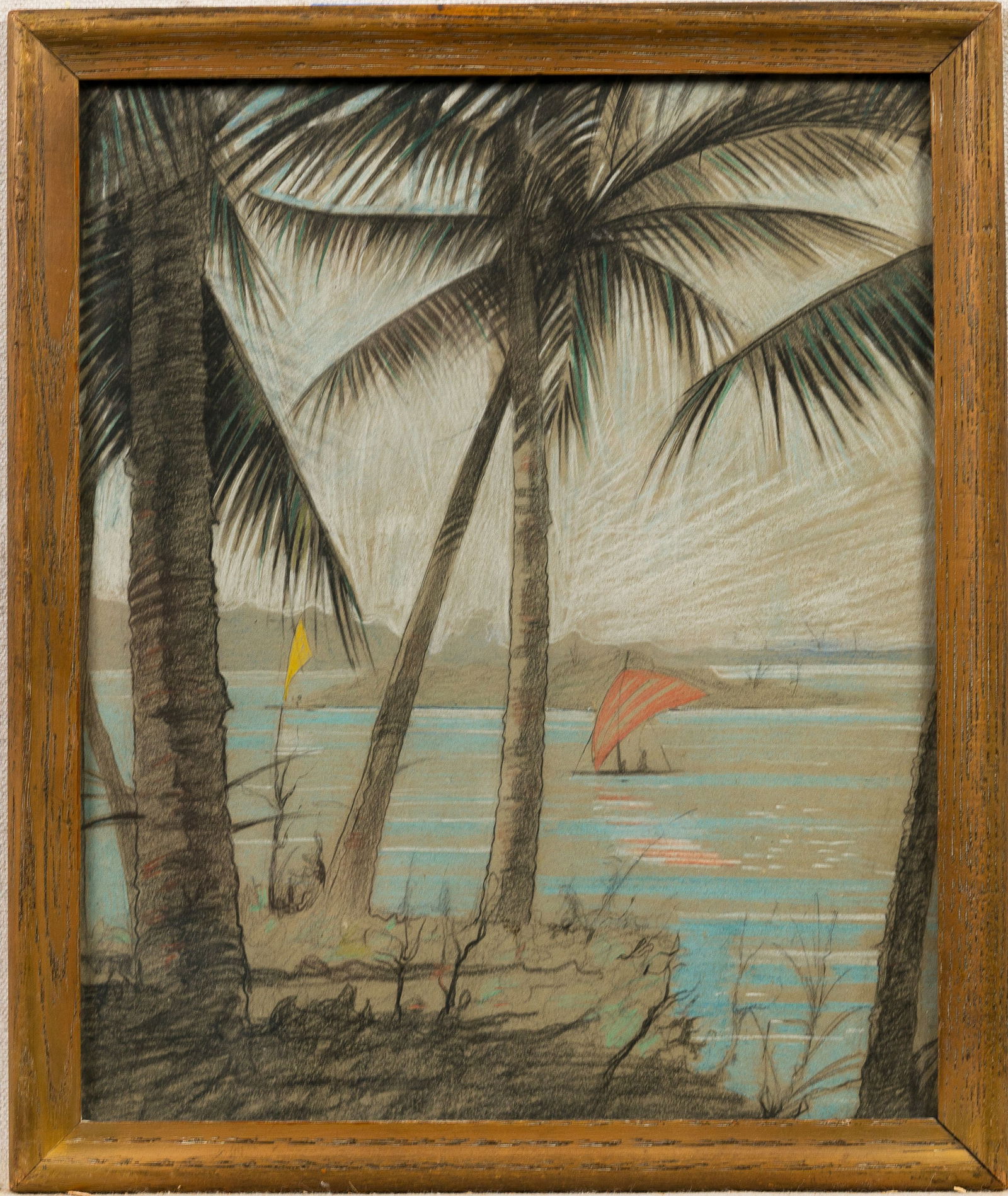 Antique  Tropical Watercolor Boats on the Coast with Palm Trees (1 of 4)