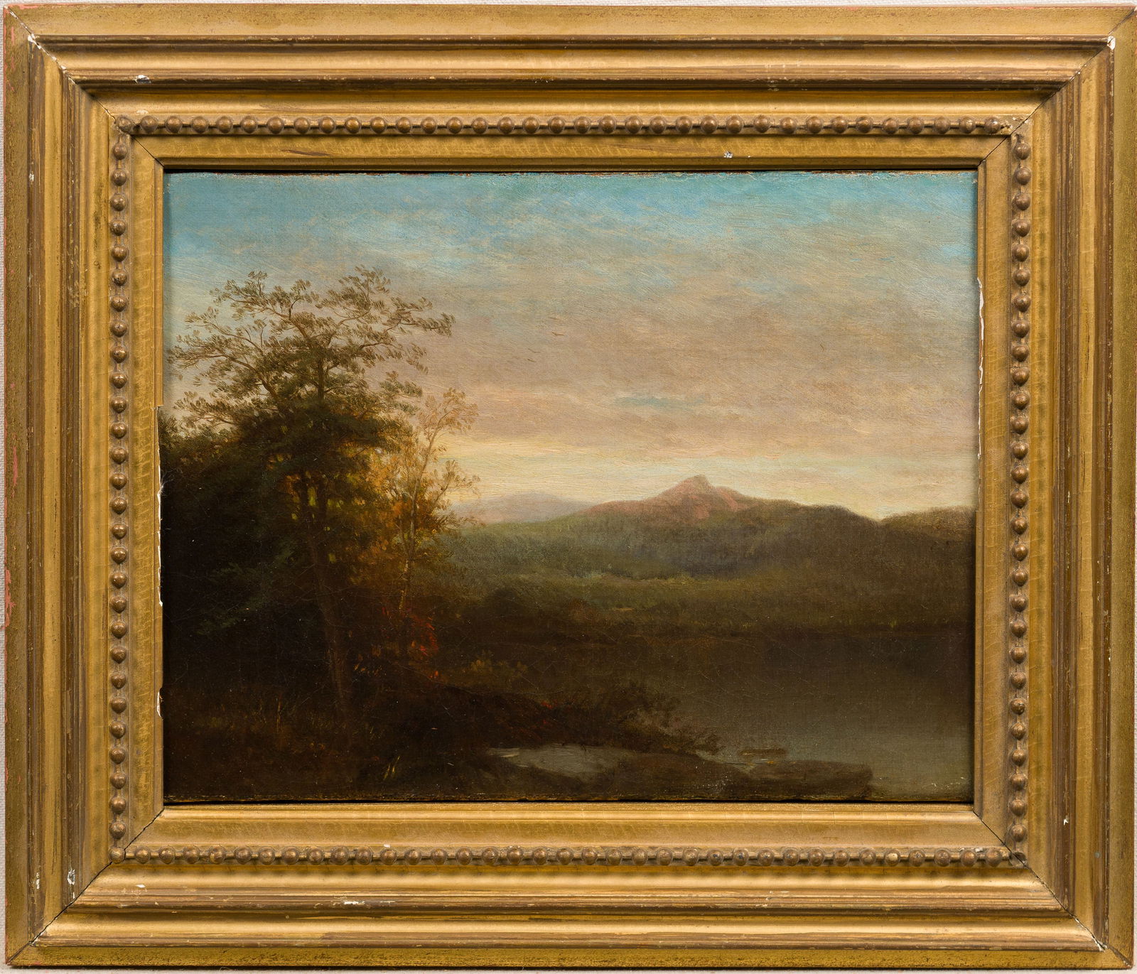 Antique American Hudson River School Luminous Landscape Duck Framed Oil Painting (1 of 6)