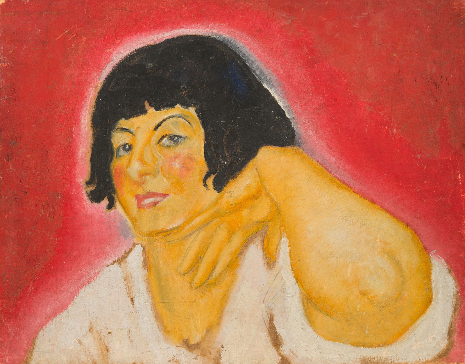 Vintage WPA American School Young Woman Modernist Portrait Oil Painting (1 of 4)