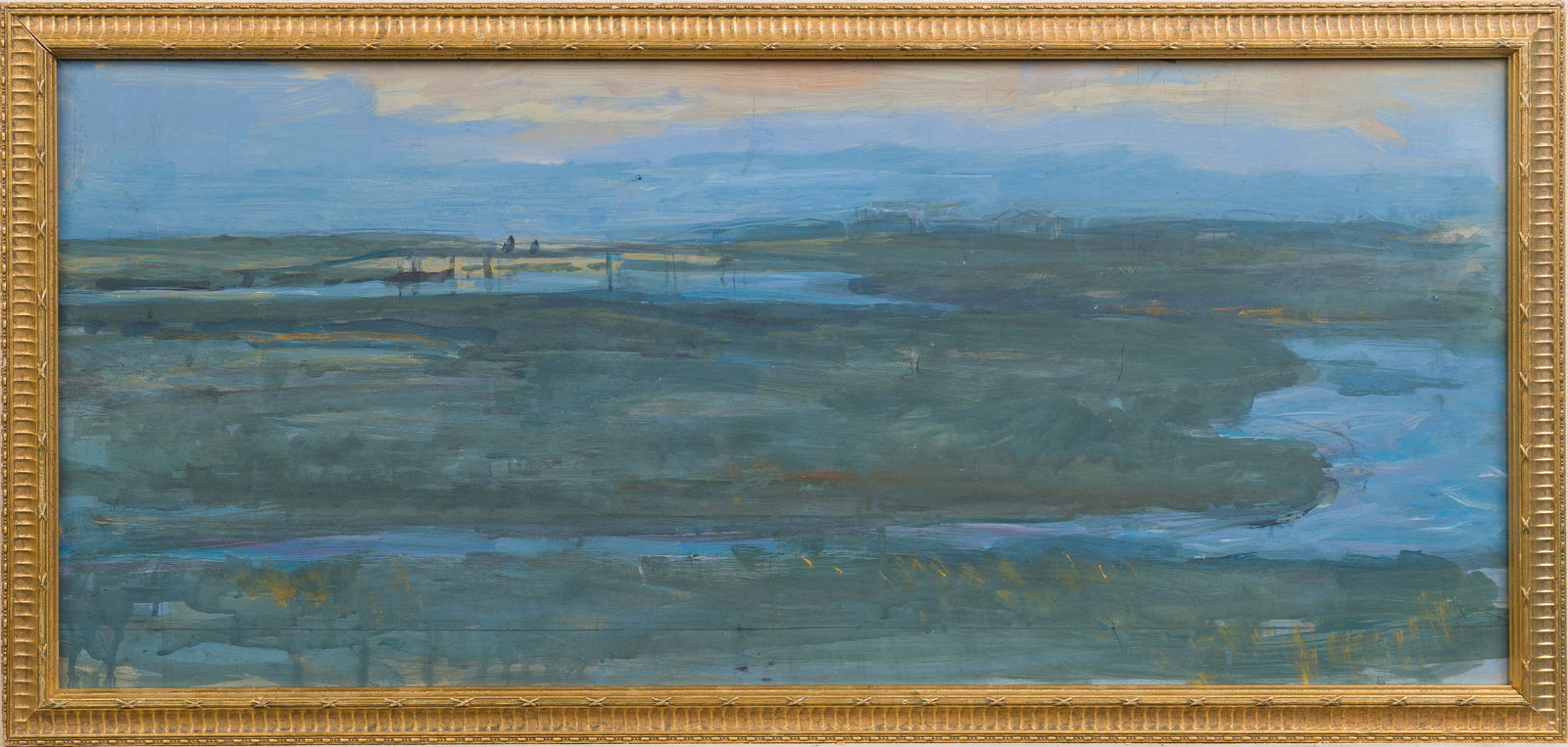 Antique Large American School Panoramic Marsh Landscape Abstract Oil Painting (1 of 6)