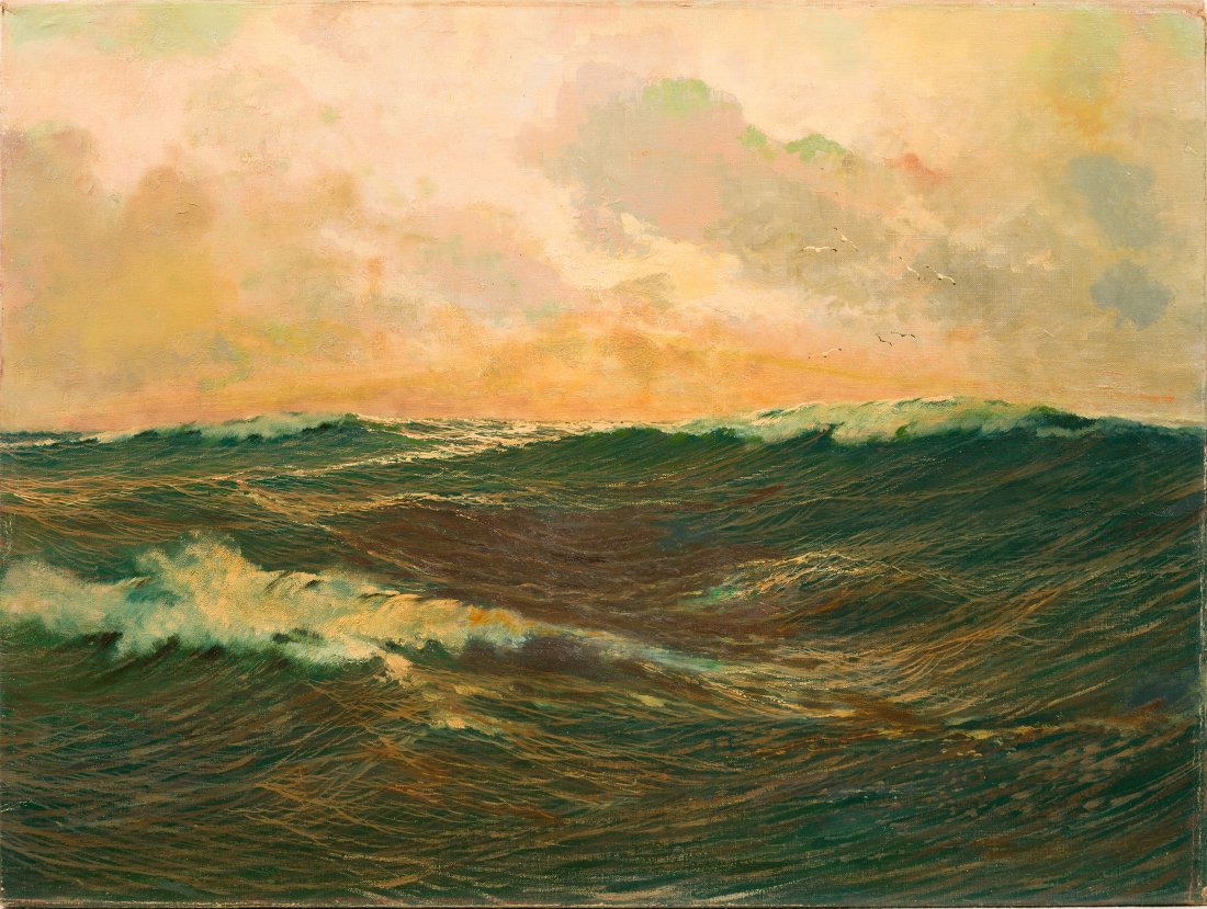 Antique American School Impressionist Ocean View Original Vintage Oil Painting (1 of 5)