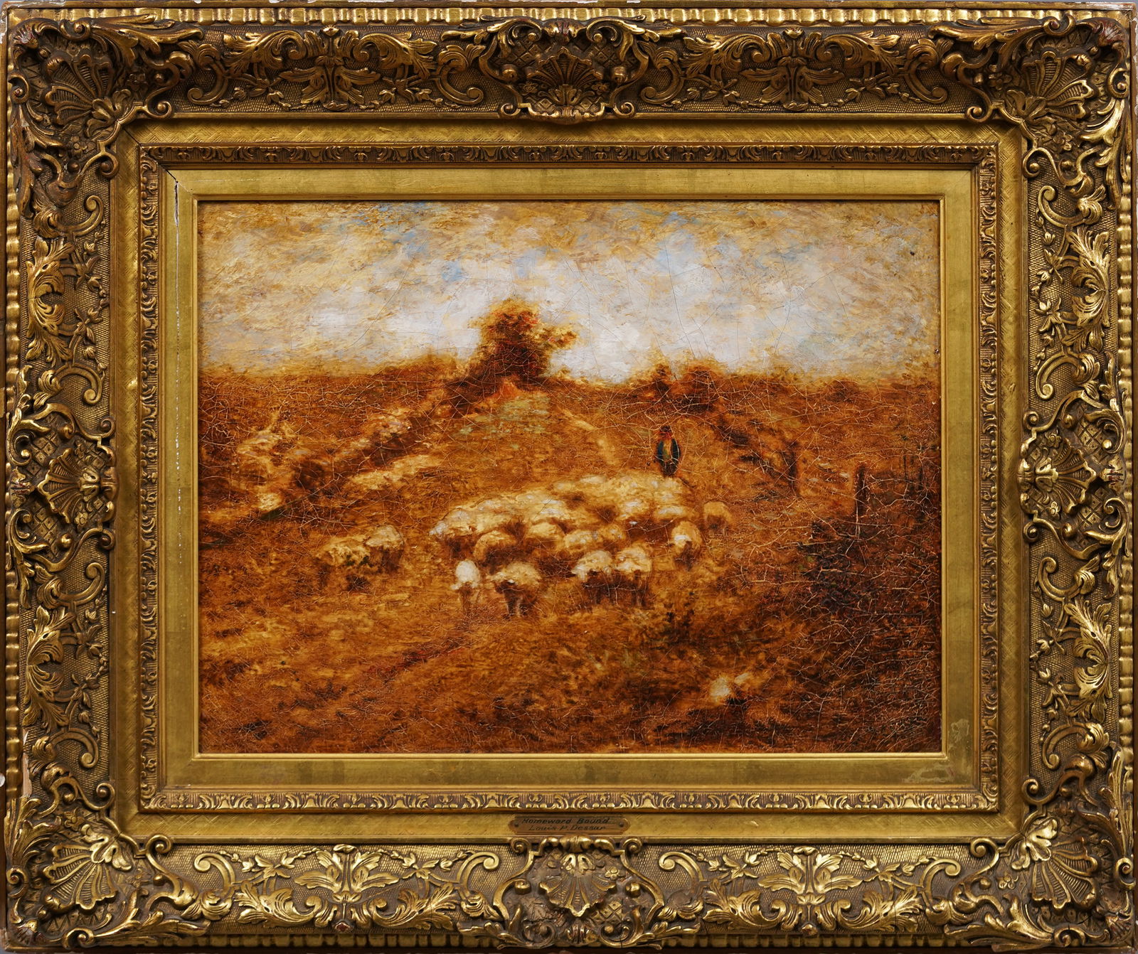 Louis Paul Dessar 1867-1952 Antique American Modernist Sunset Sheep Landscape Framed Oil Painting (1 of 6)