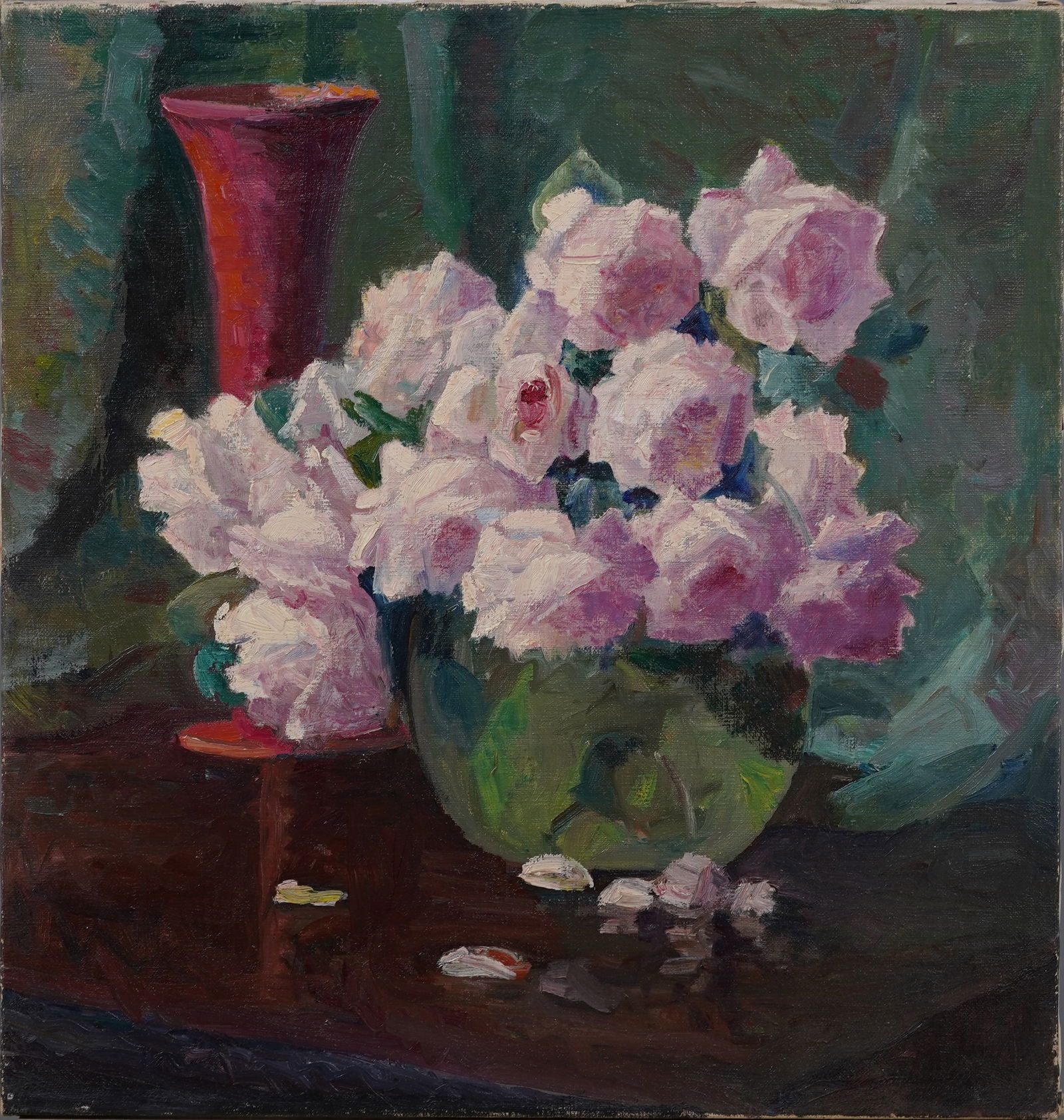Antique American Impressionist Flower Still Life Pink Roses Listed Artist Original Oil Painting (1 of 5)