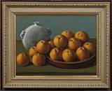 Superbly Painted American Trompe L'Oeil Realist Orange Still Life Framed Signed Oil Painting