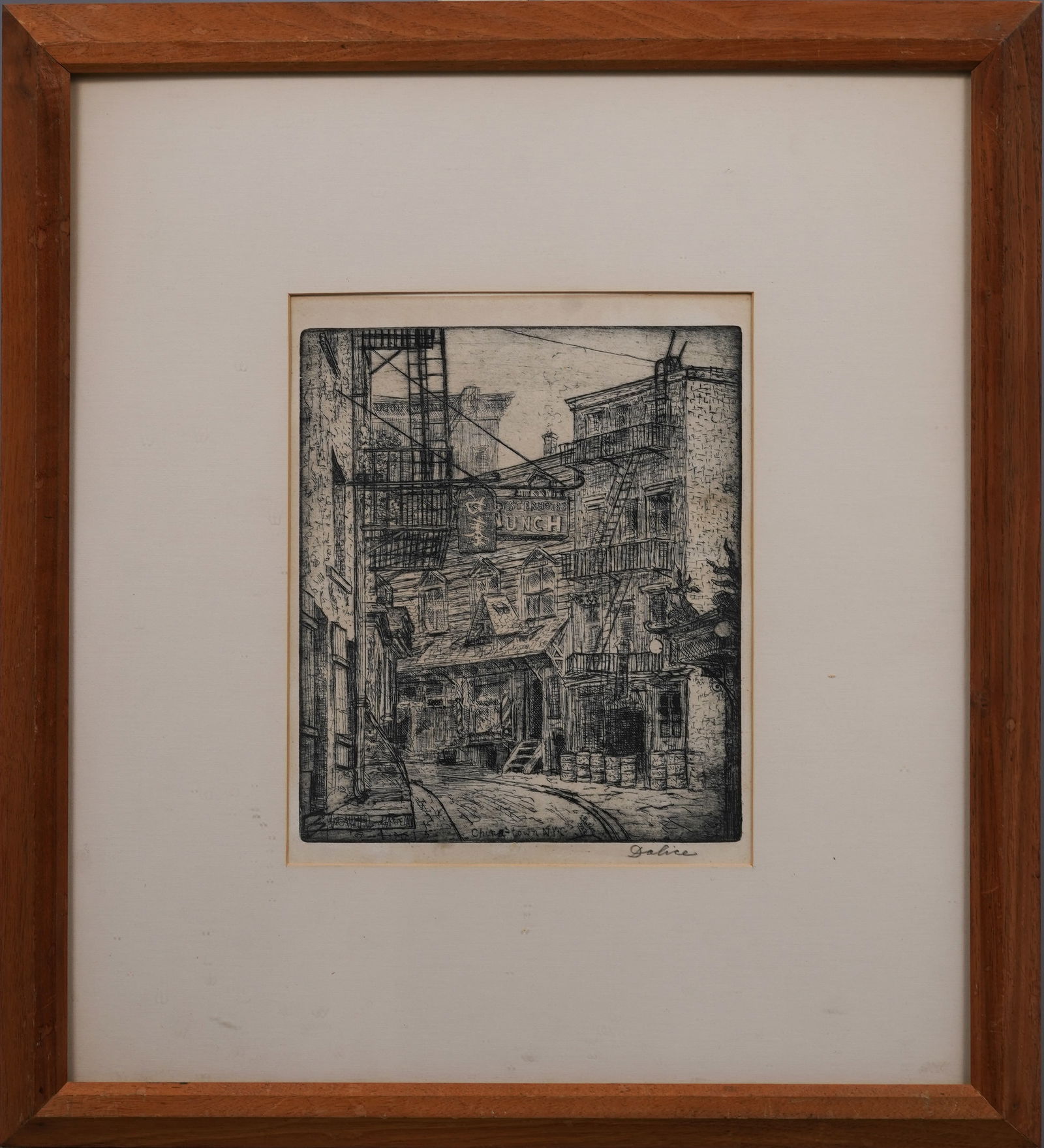 Leon Dolice Signed Chinatown Cityscape Etching Antique American Original Print (1 of 6)
