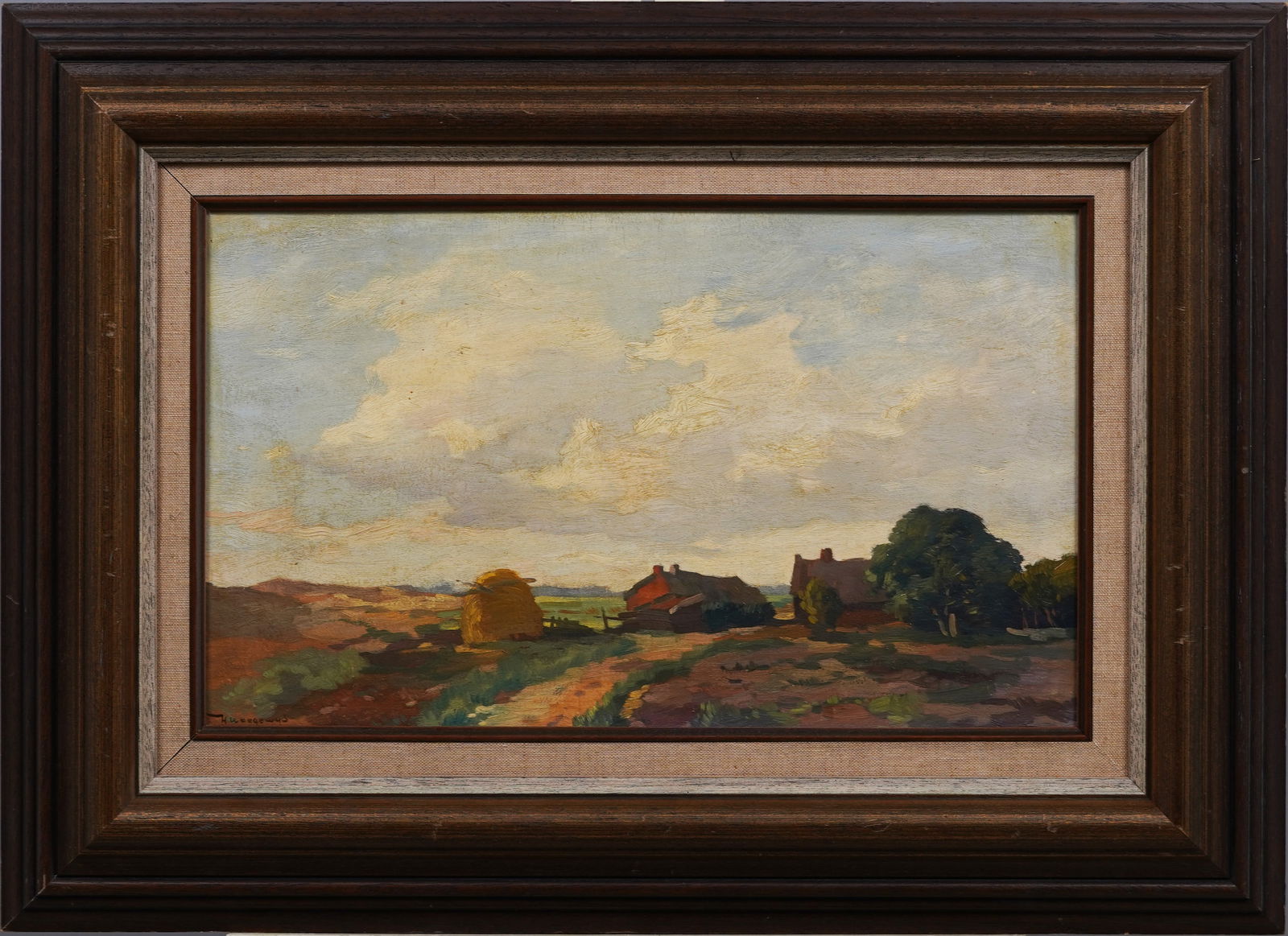 Signed European Impressionist Farm Landscape Panoramic Antique American Original Oil Painting (1 of 7)