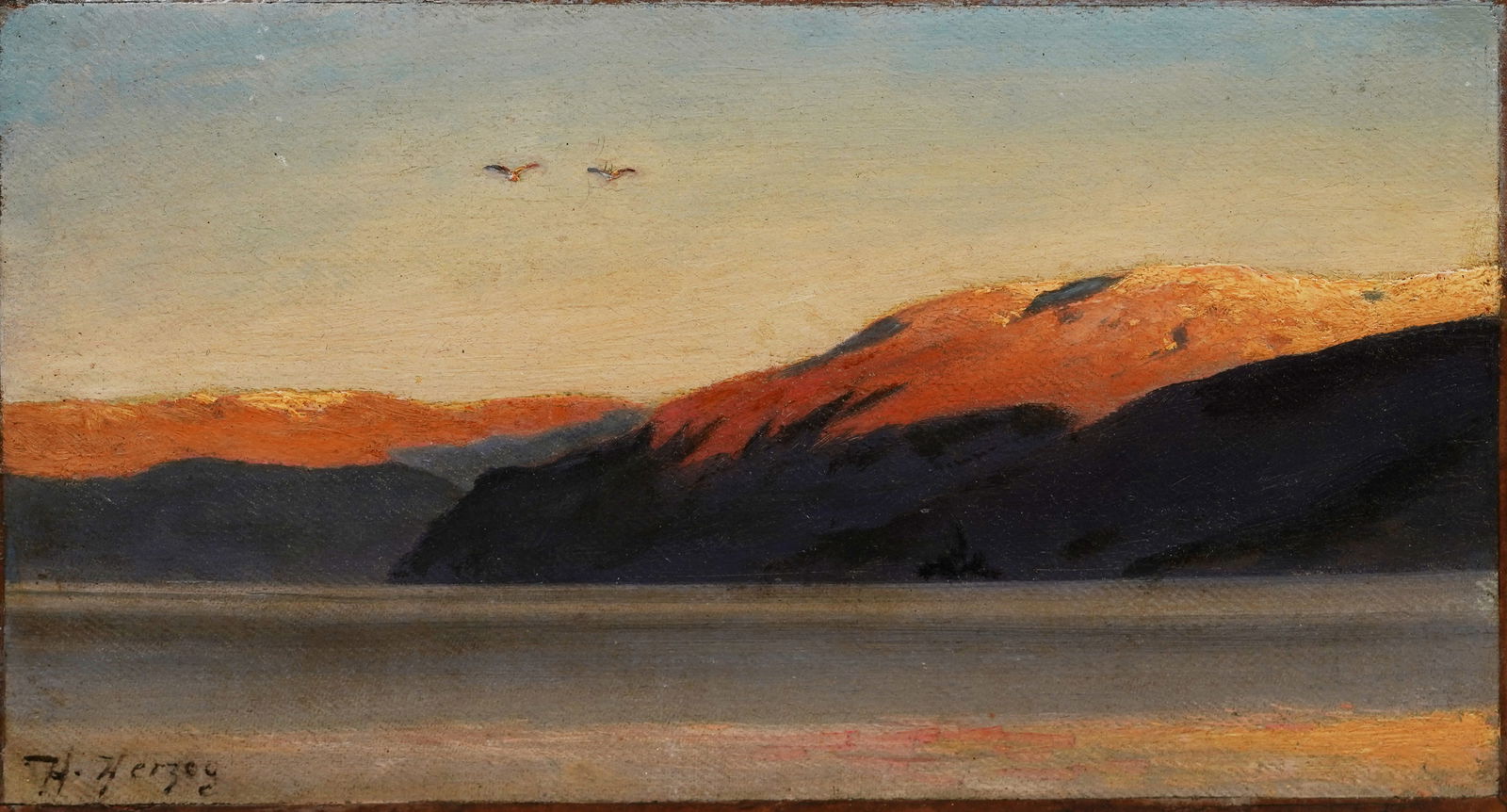 Hermann Herzog 1832-1932 Antique American Hudson River School Mountain Sunset Oil Painting (1 of 6)