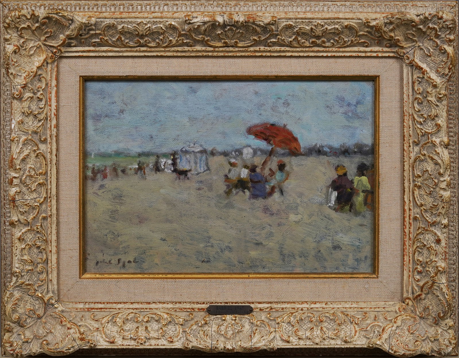 Gabriel Spat 1890-1967 Antique French Impressionist Original Framed Signed Beach Scene Painting (1 of 7)