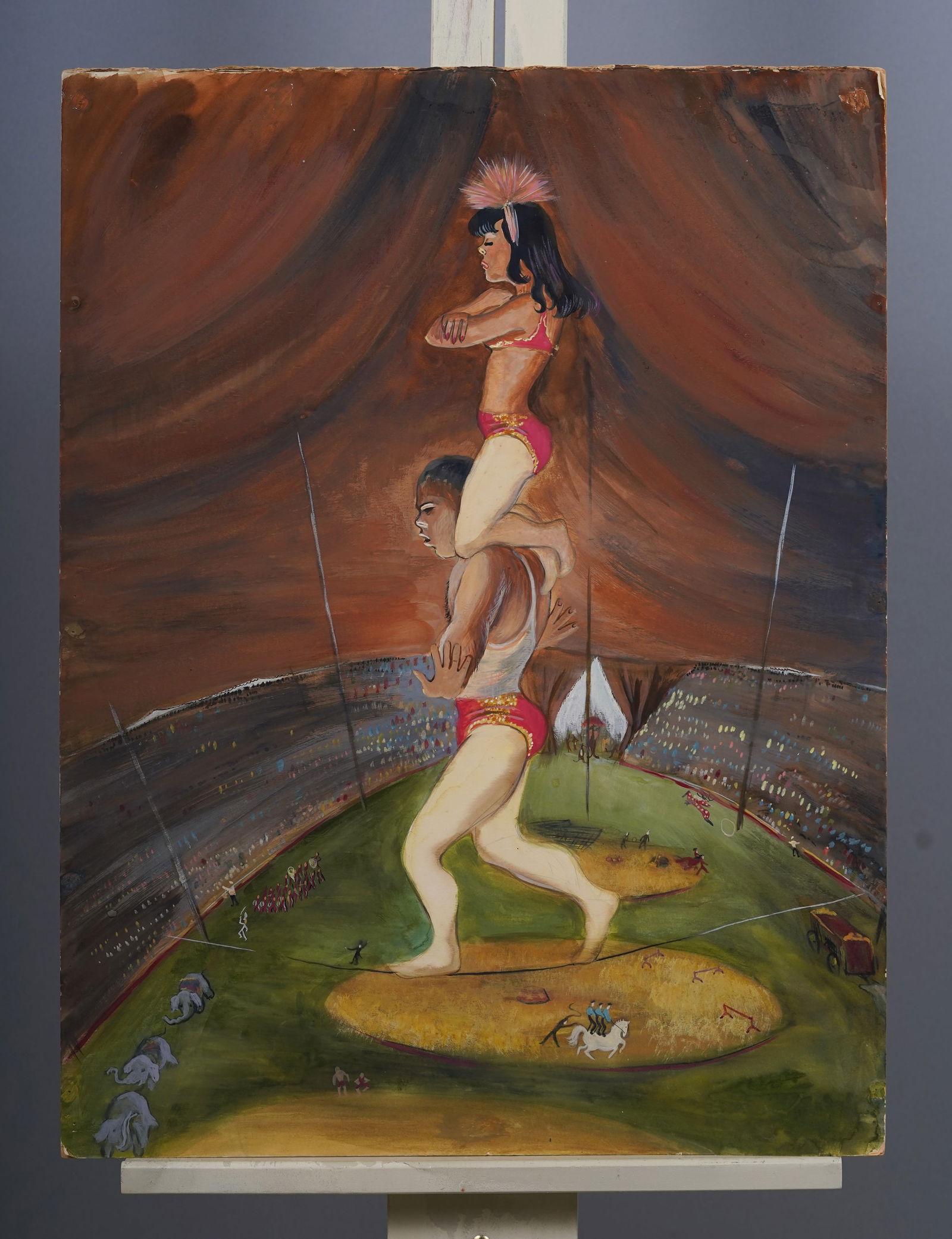 Walking The Tight Rope Black Male Circus Performer Ringling Circus? Modernist WPA Painting (1 of 6)