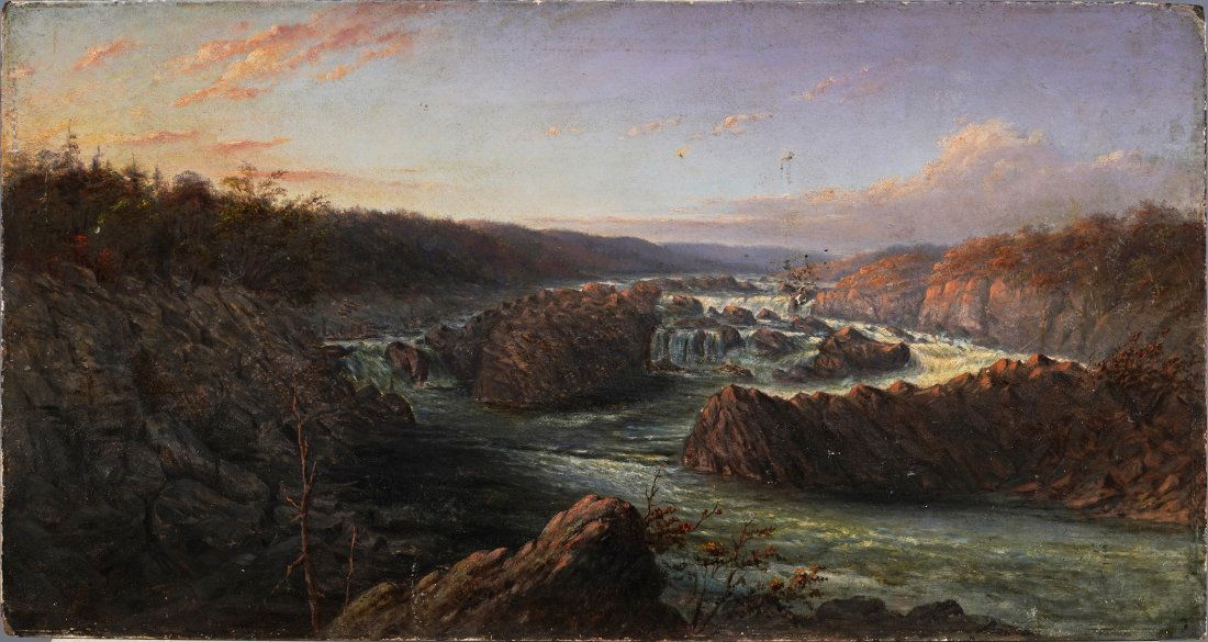 Antonion Shindler 1813- 1899 "First Falls of the Potomac River" Hudson School Sunset Oil Painting (1 of 7)